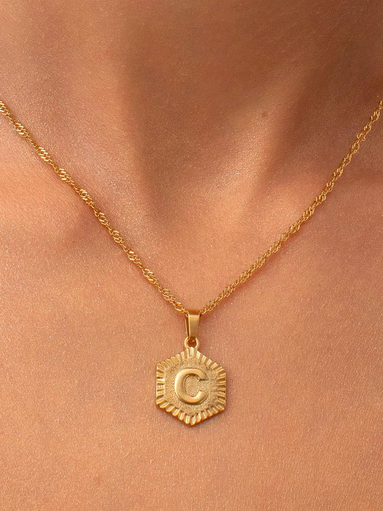 Initial Coin Necklace With Singapore Chain