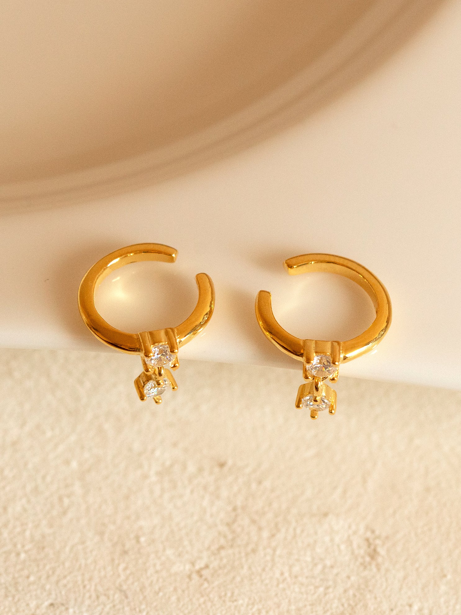 Gold Dangling Ear Cuffs With Stone Charms