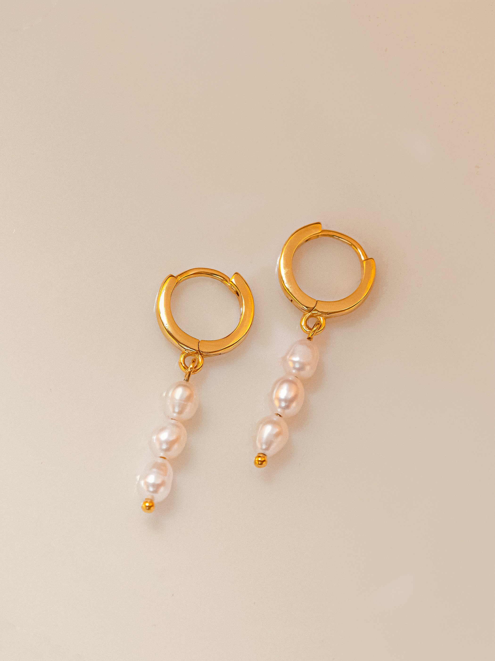 Gold Baroque Pearl Huggie Hoop Earrings