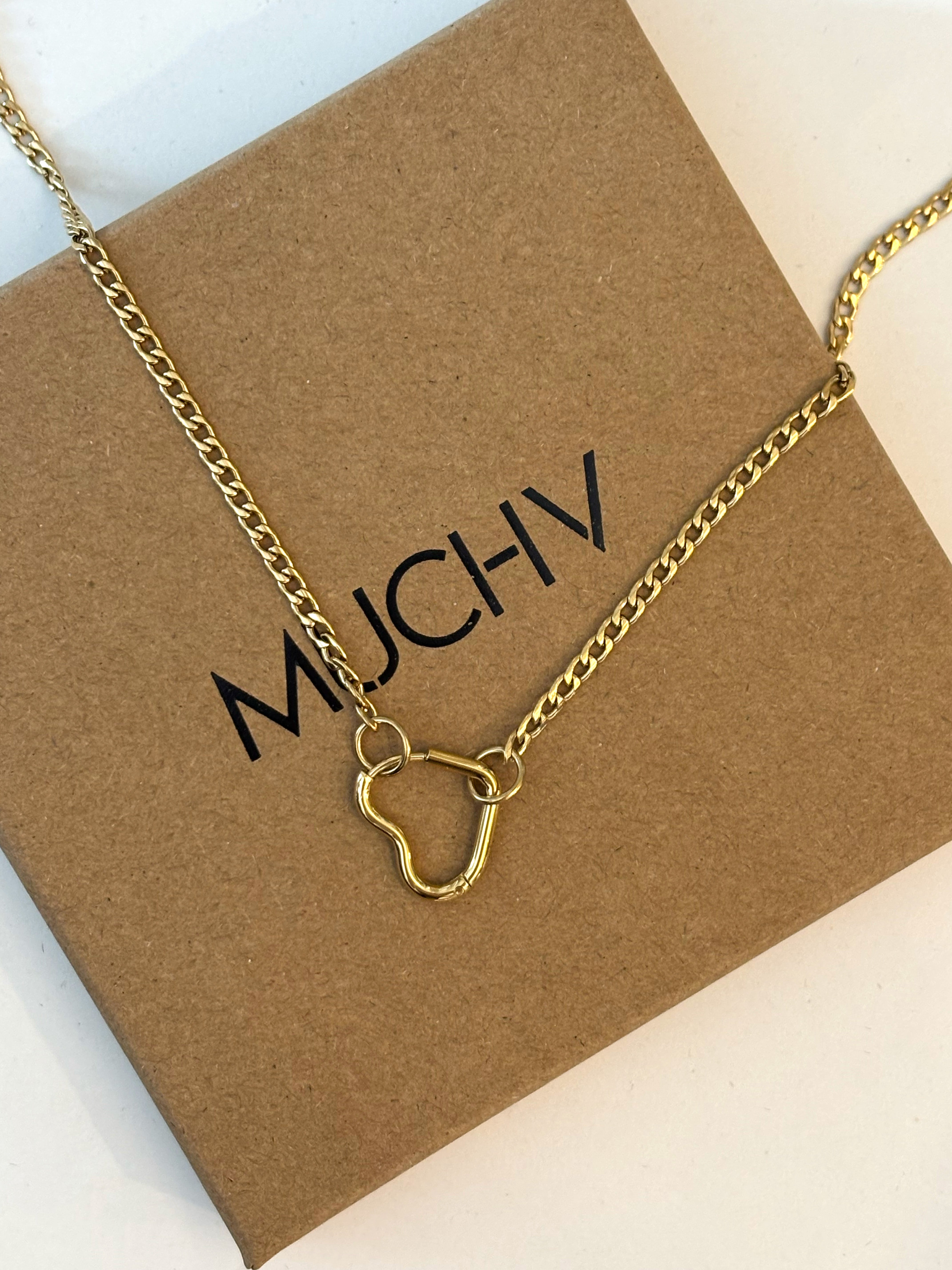 Dainty Curb Chain Necklace For Charms (Heart Clasp)