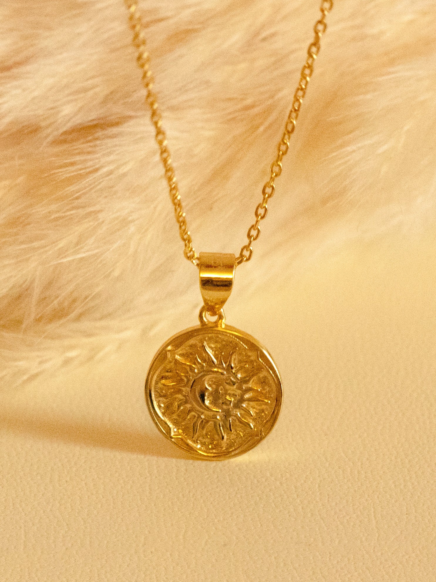 Gold Sun Coin Pendant Necklace