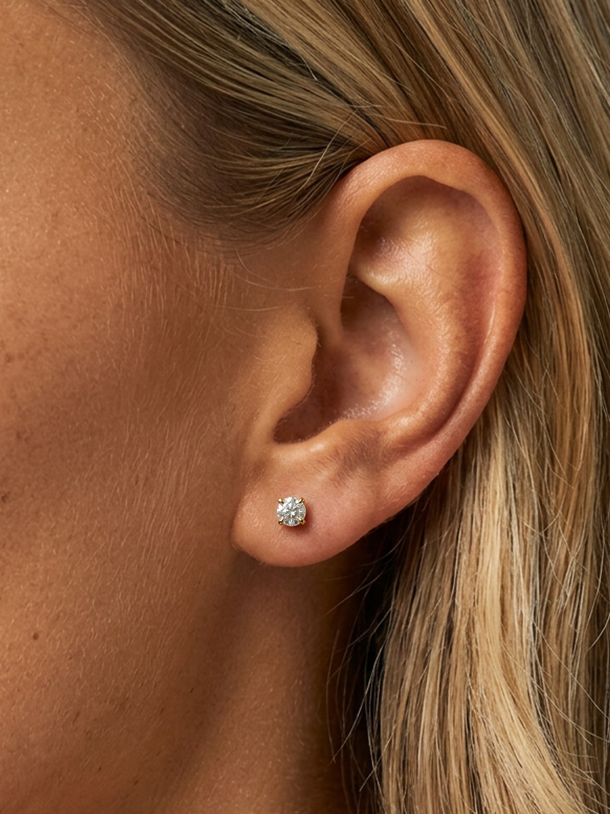 3, 4 or 5mm Solitaire Round Stone Earrings - Screw Back
