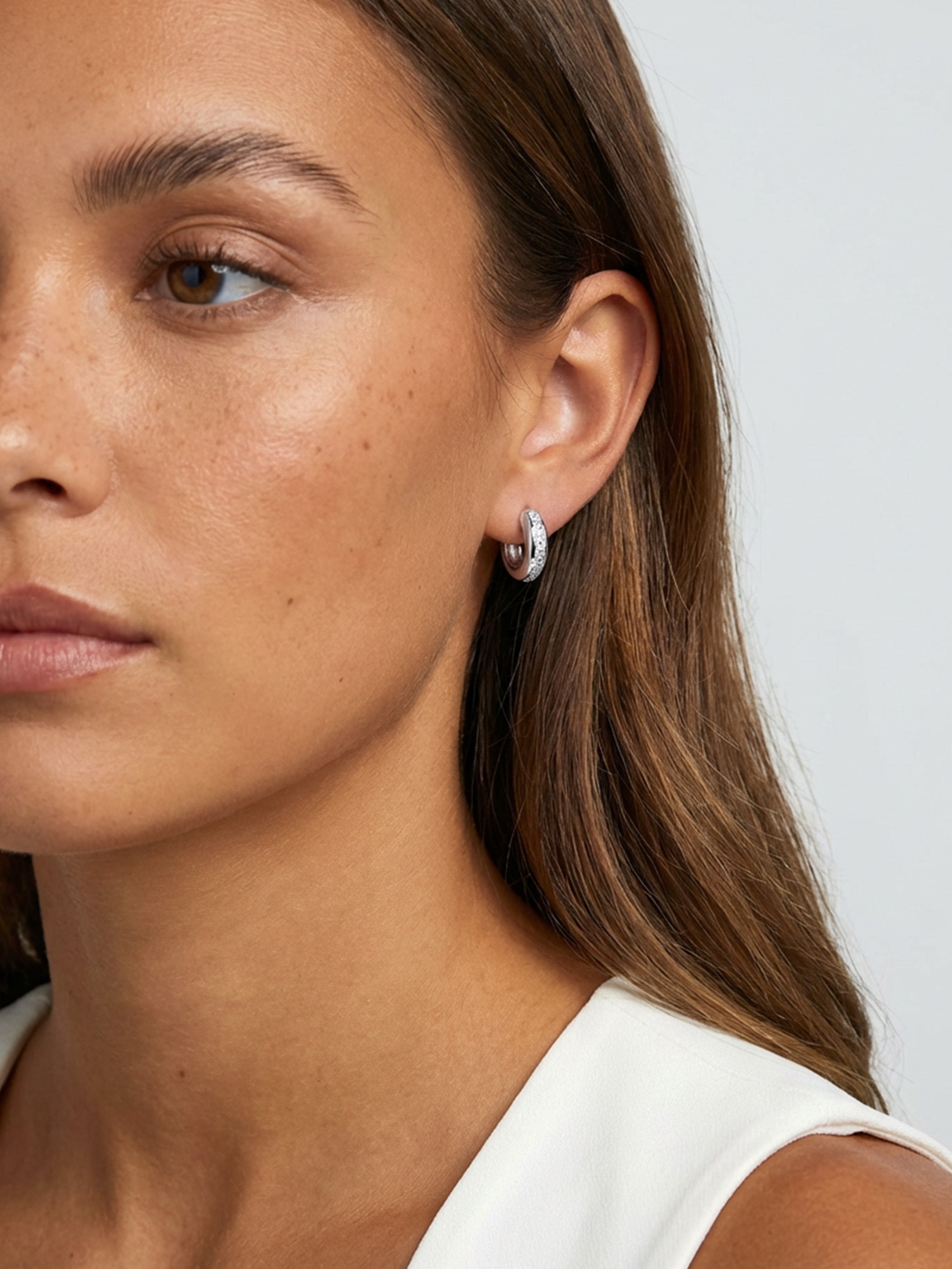 Thick Huggie Hoop Earrings With Tiny Stones
