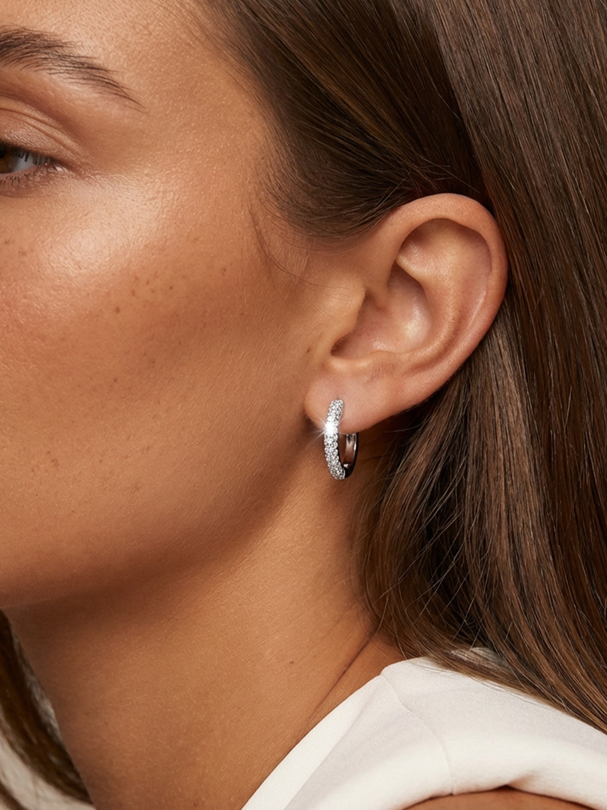 Small Hoop Earrings with Sparkling Pave Stones