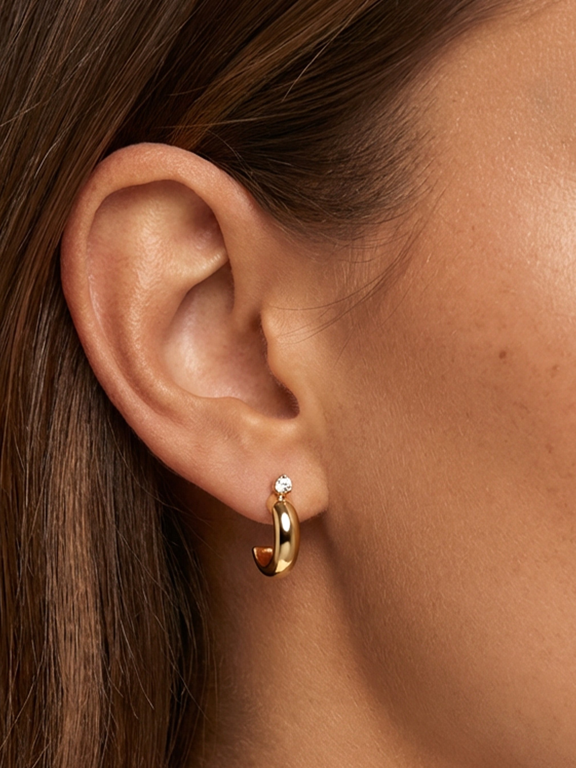 Huggie Hoop Stud Earrings With Sparkling Stone