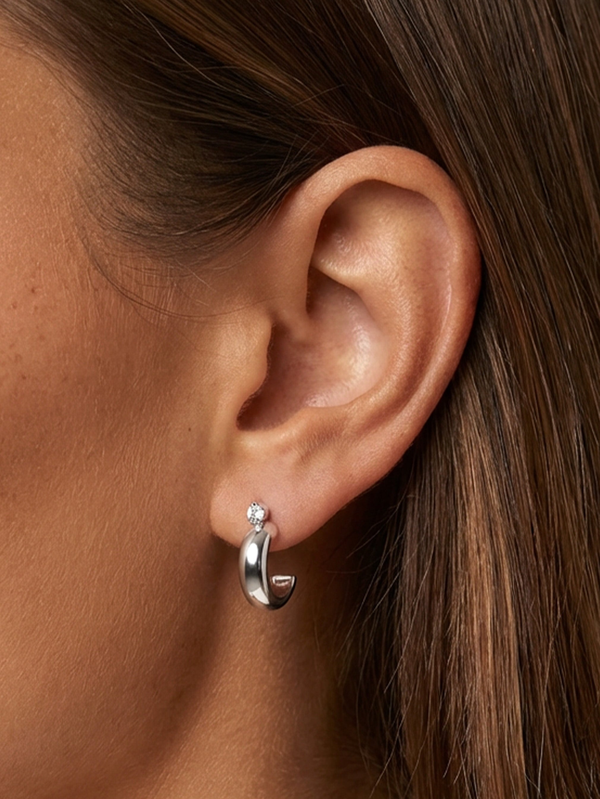 Huggie Hoop Stud Earrings With Sparkling Stone