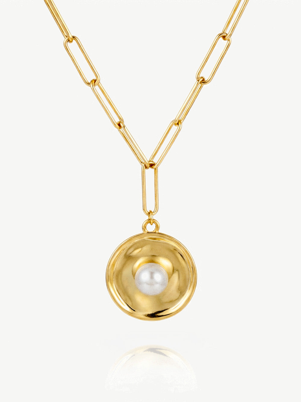 Link Chain Necklace With Pearl Coin