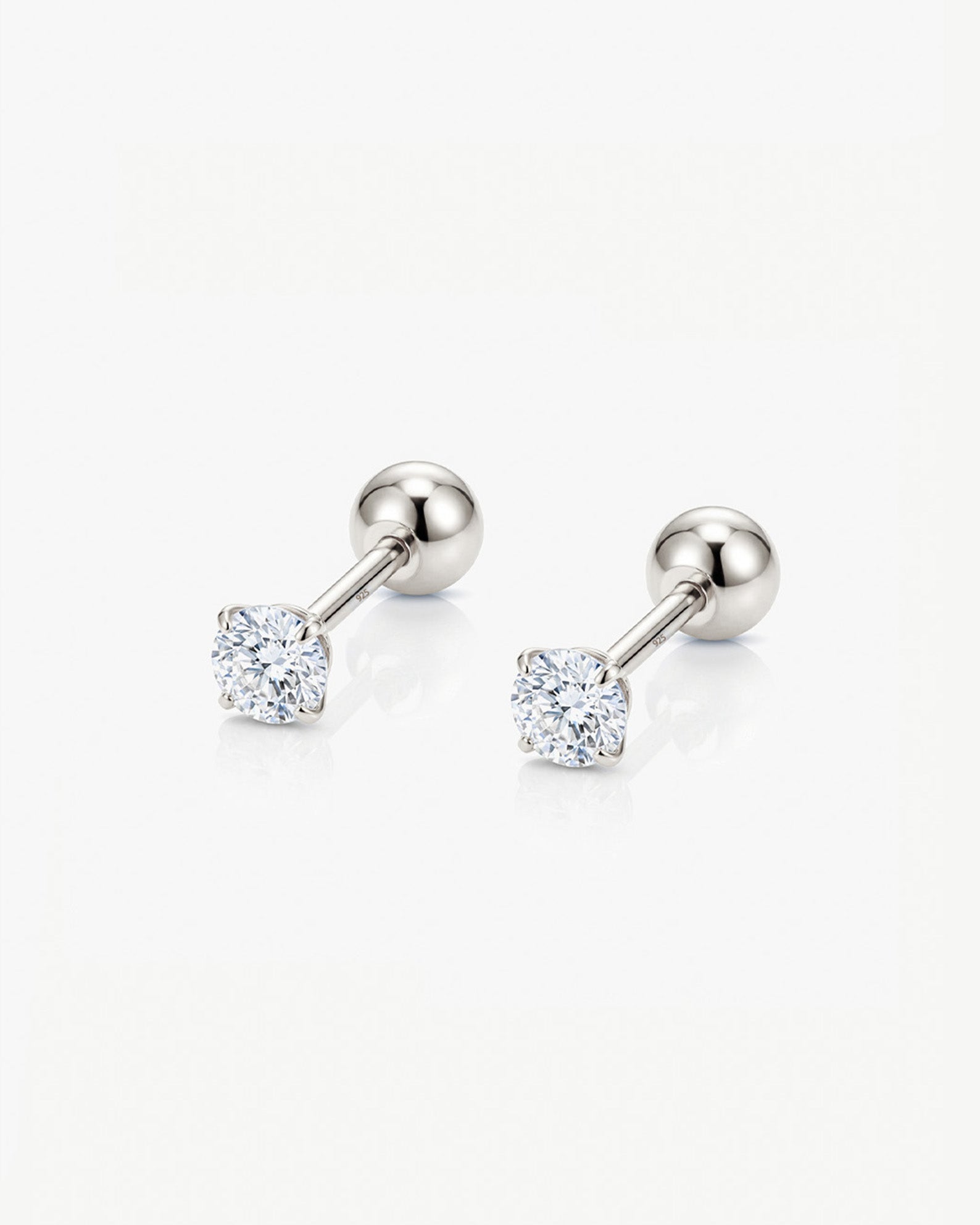 3, 4 or 5mm Solitaire Round Stone Earrings - Screw Back