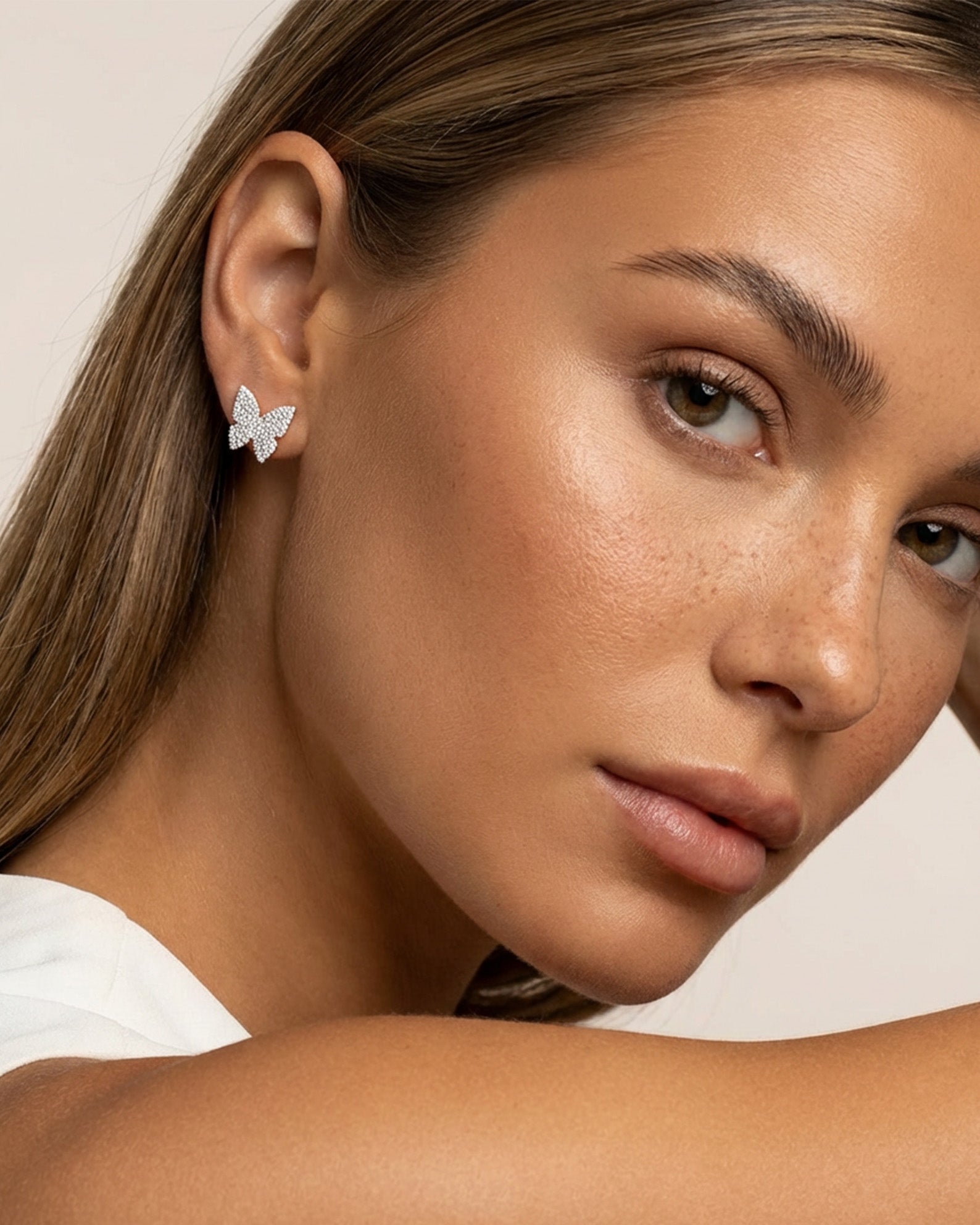 Large Pave Butterfly Stud Earrings