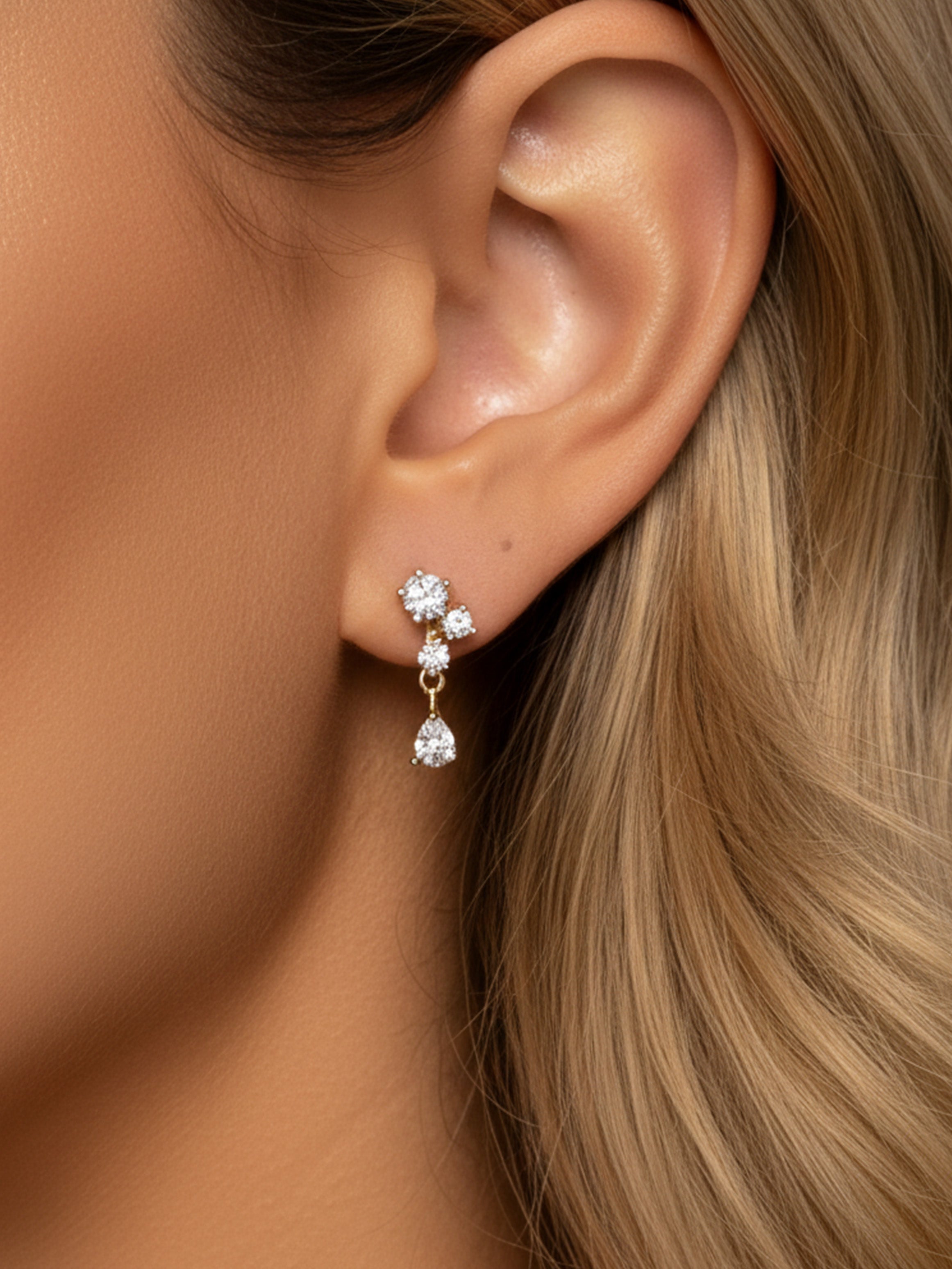 Dainty Cluster Drop Stud Earrings