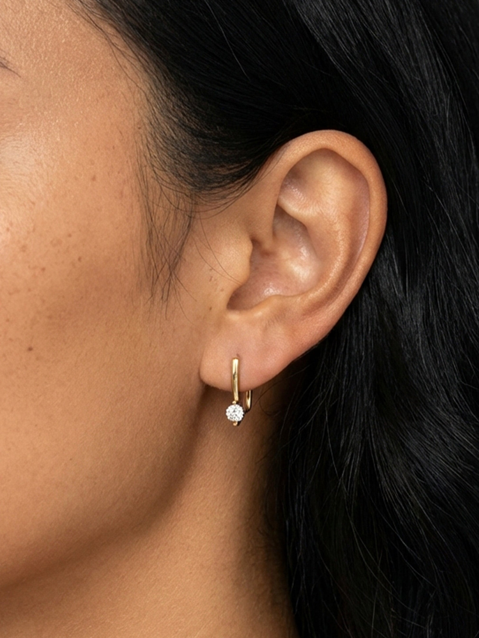 Open Threader Hoop Earrings With Tiny CZ Stone