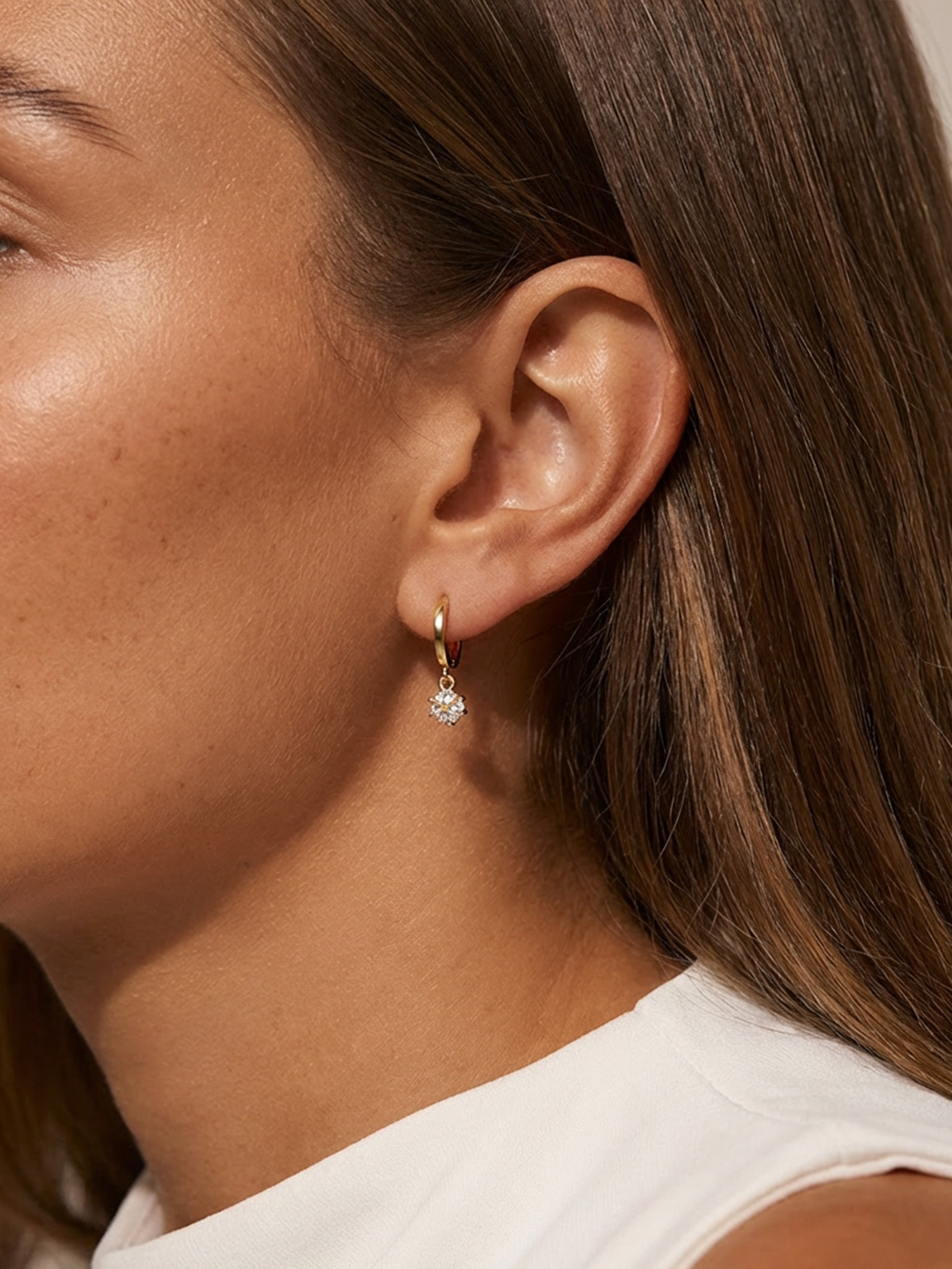 Dainty Huggie Hoop Earrings With Round Stone