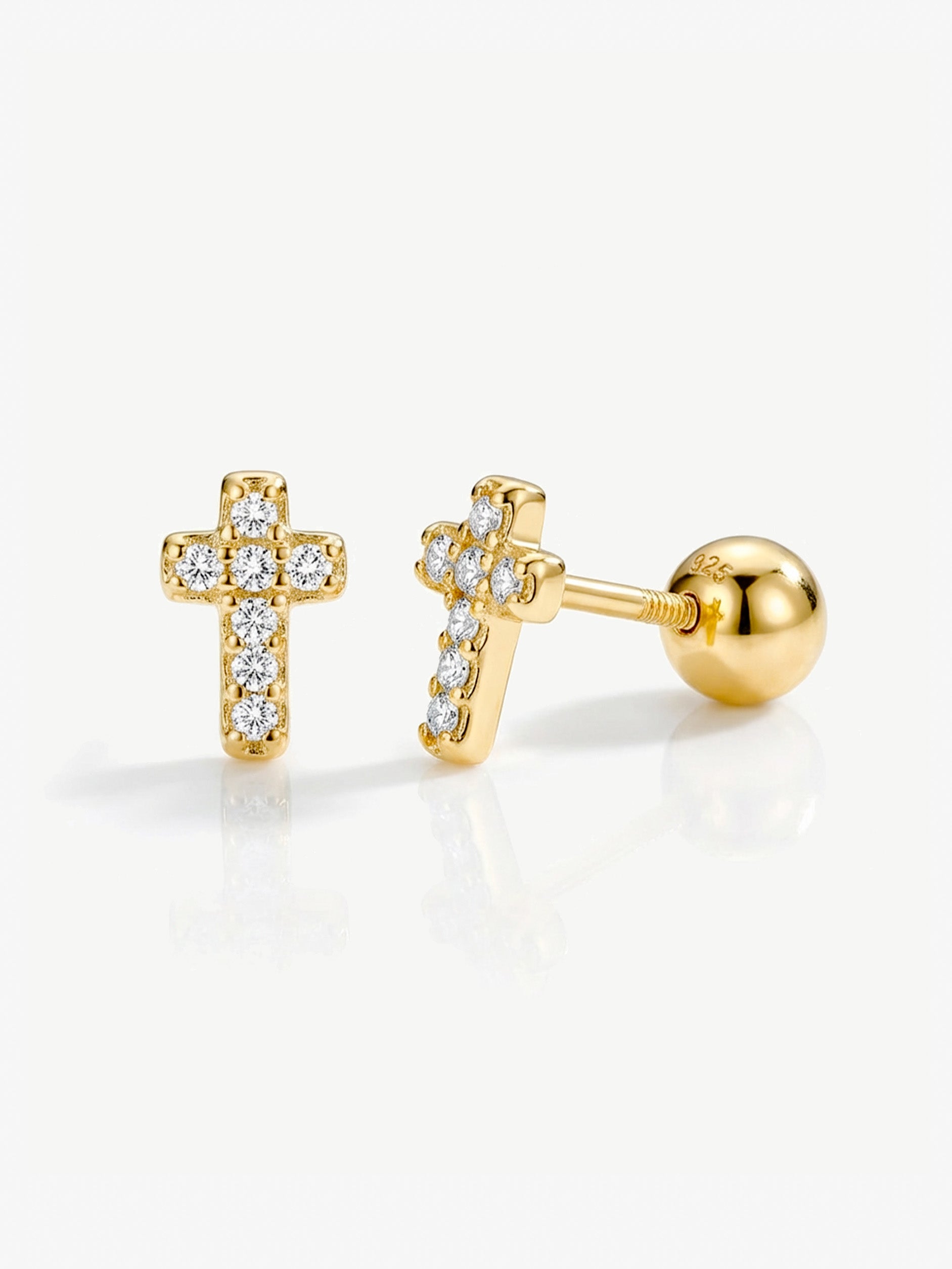 Tiny Pave Cross Screw Stud Earrings