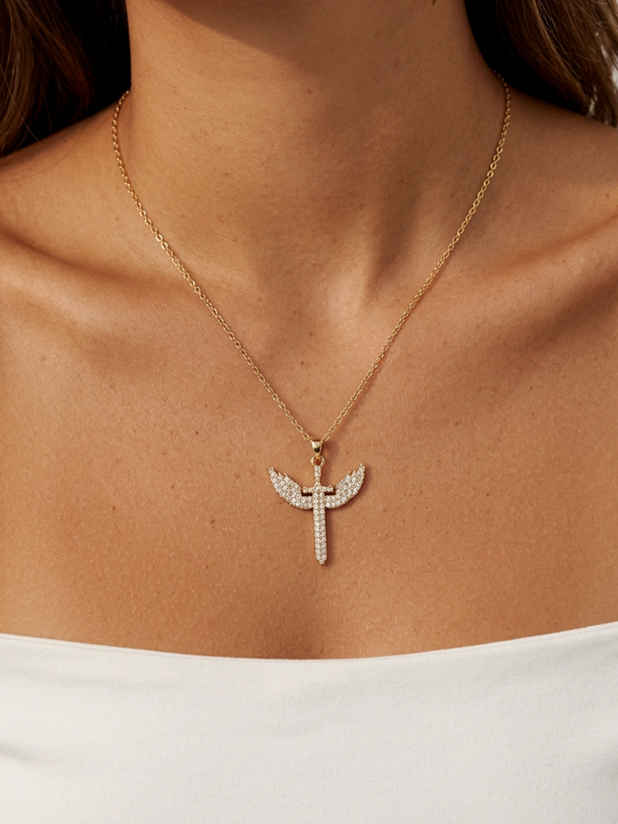 Pave Winged Cross Necklace