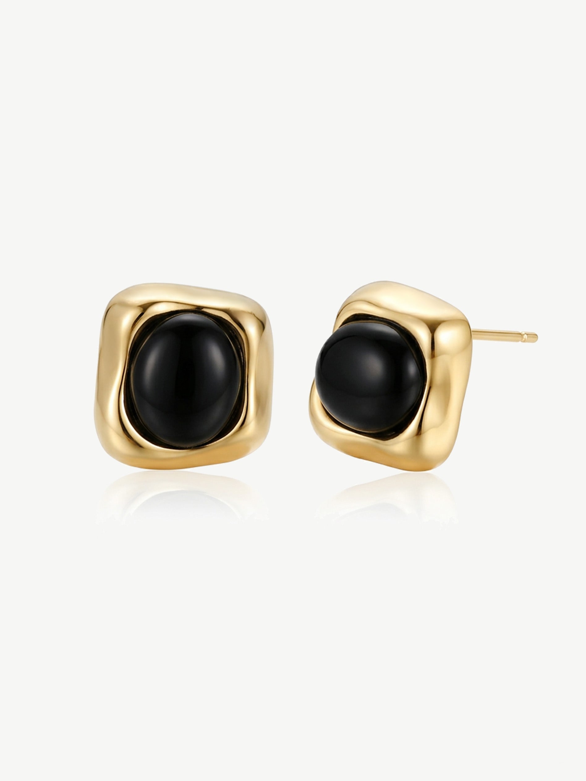Black Agate Quartz Stud Earrings