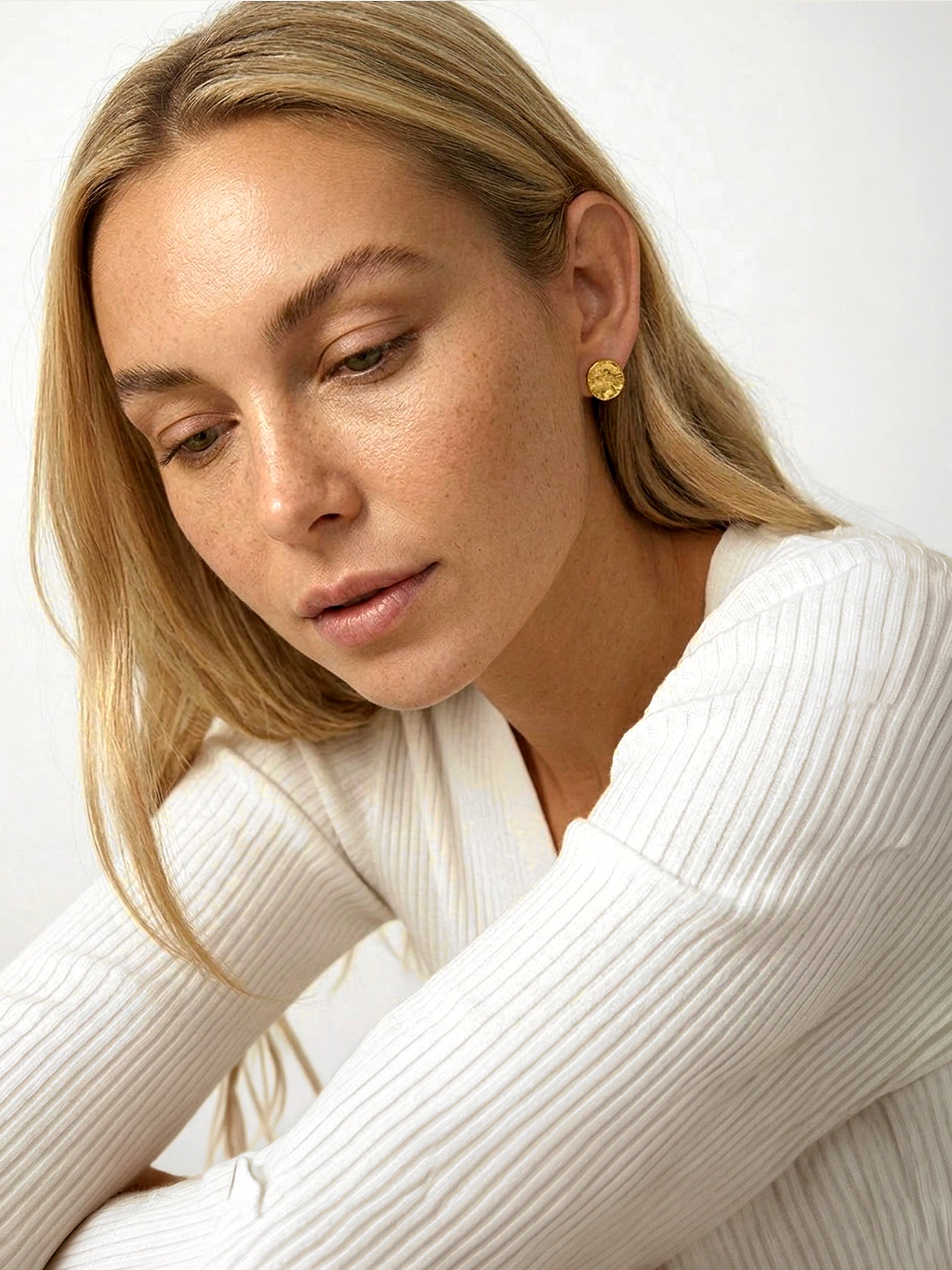 Textured Disc Huggie Hoop Earrings