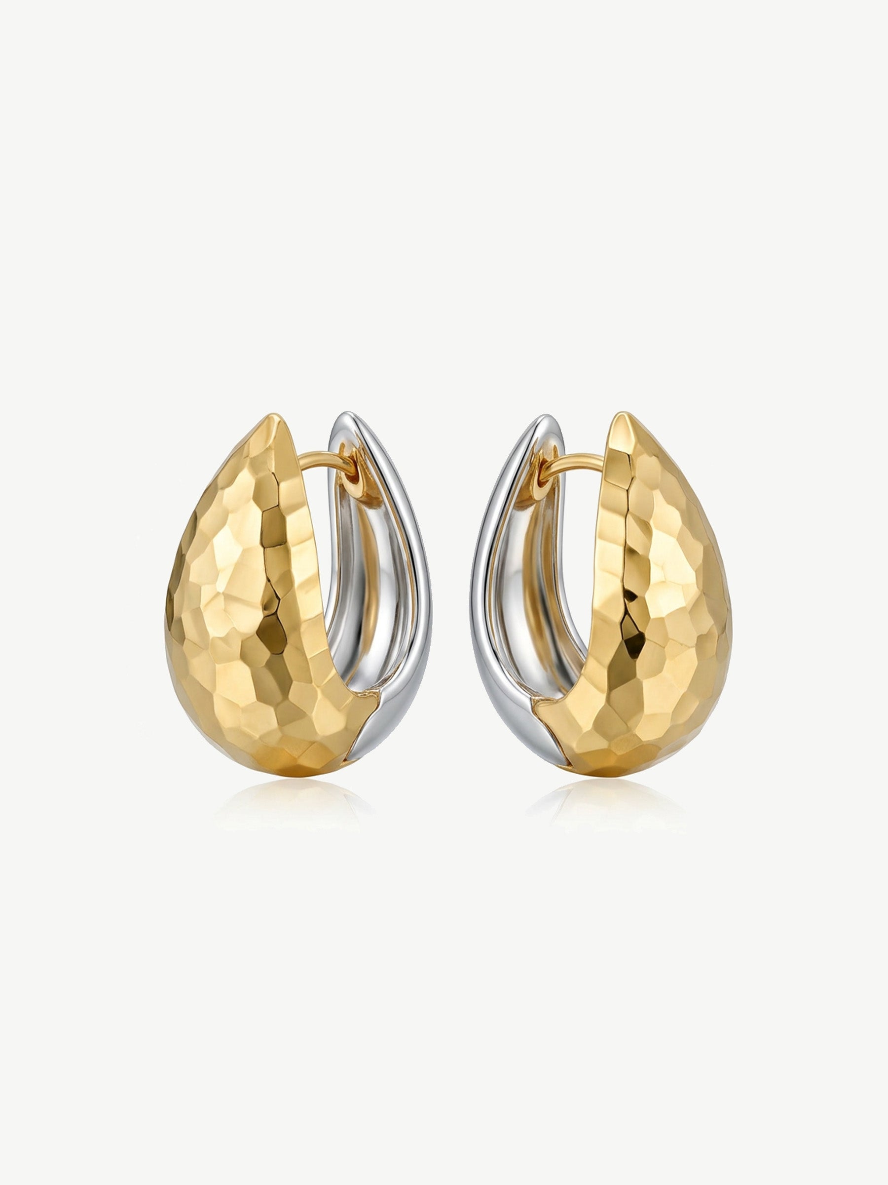 Two-Tone Textured Teardrop Hoop Earrings