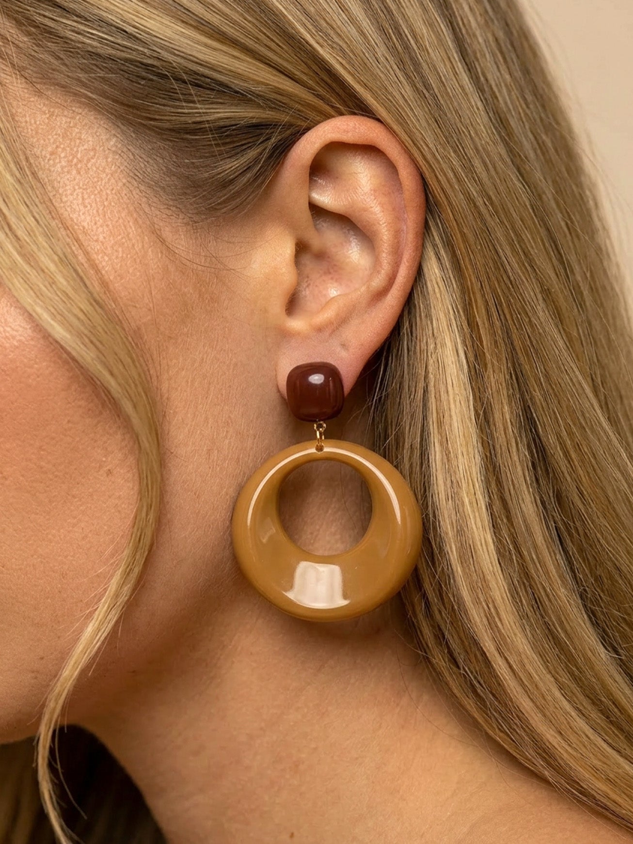 Brown Double Hoop Drop Earrings