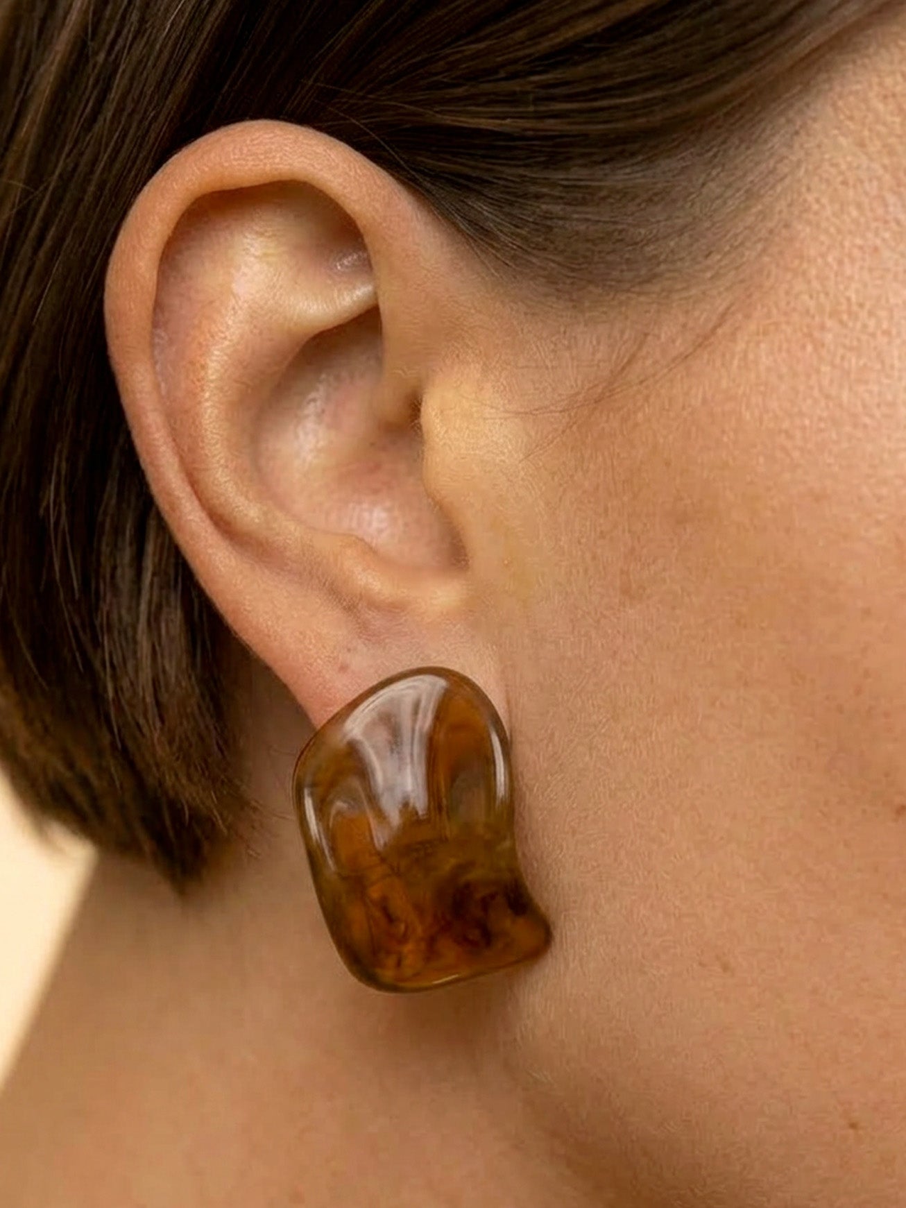 Brown Resin Stud Earrings