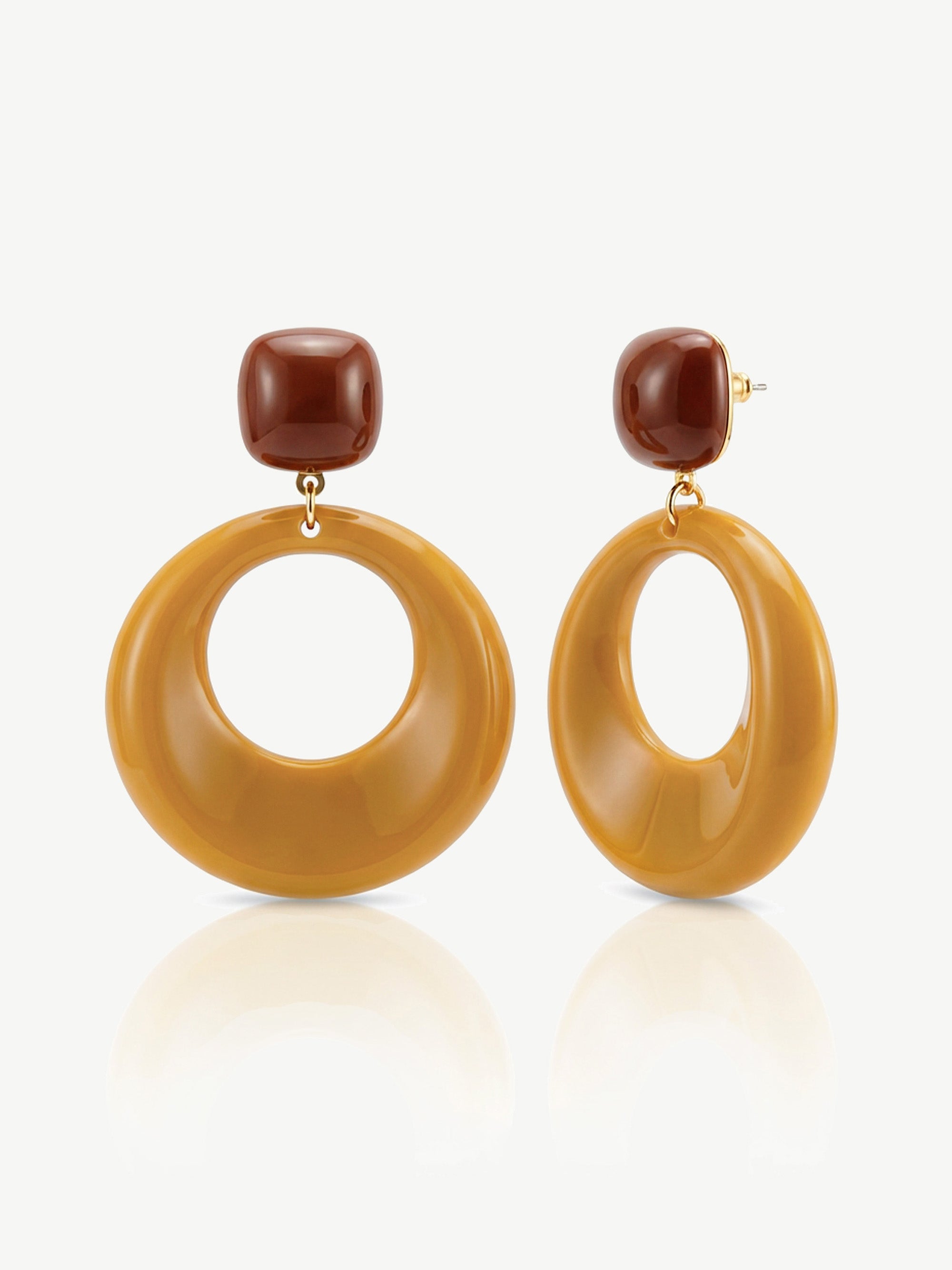 Brown Double Hoop Drop Earrings