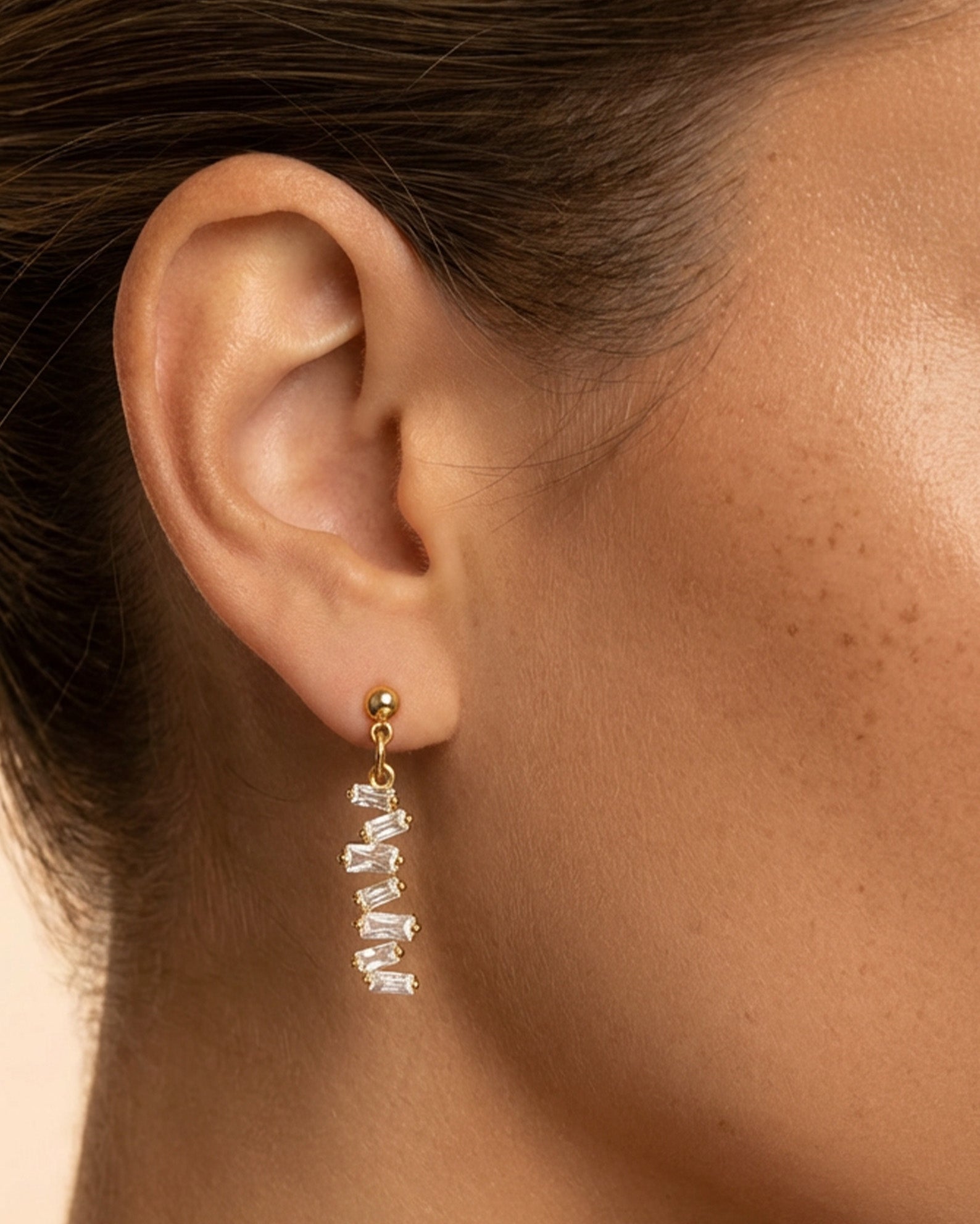 Vertical Dangle Earrings With Baguette Stones