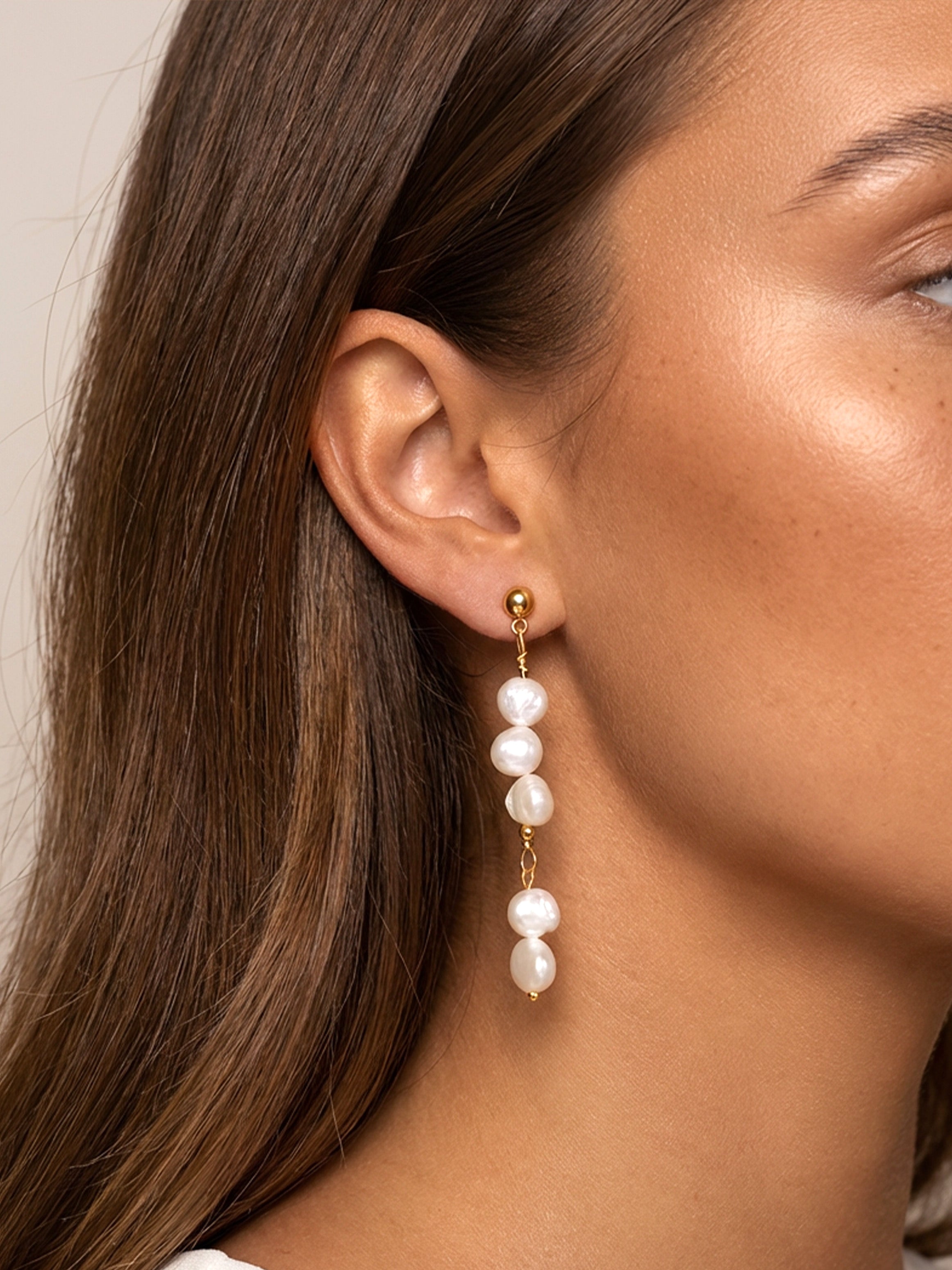 Bridal Long Drop Pearl Stud Earrings