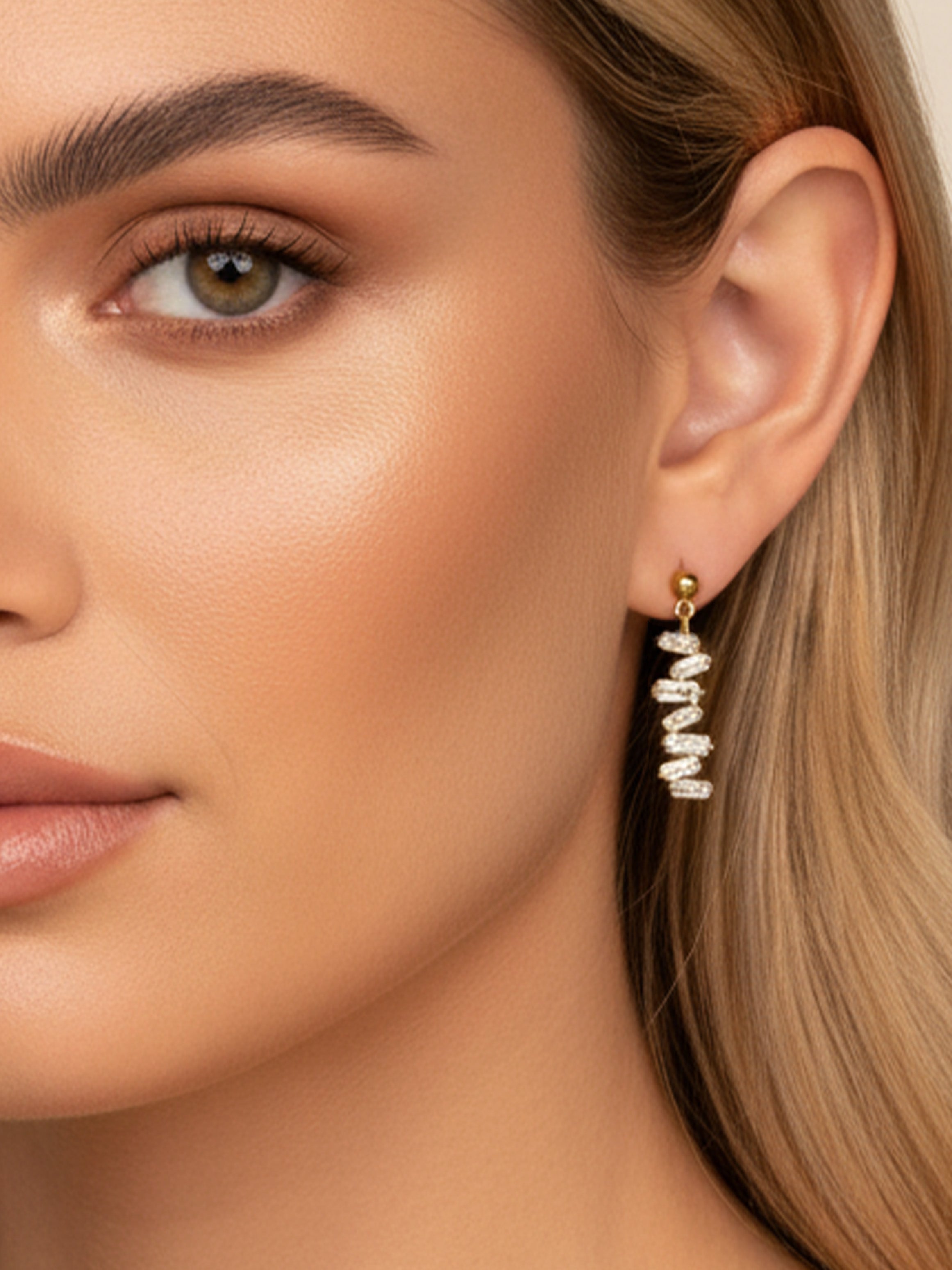 Vertical Dangle Earrings With Baguette Stones