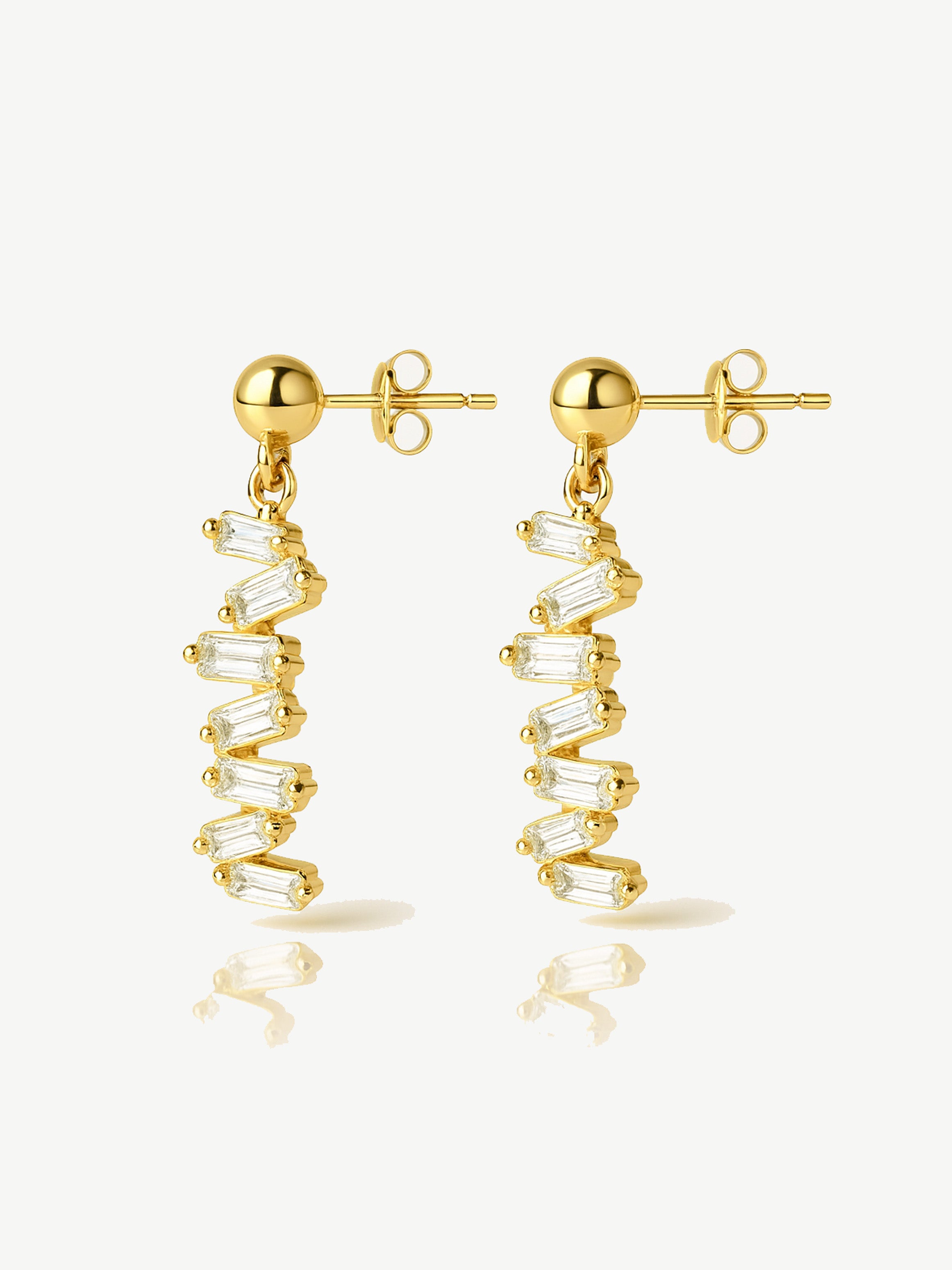 Vertical Dangle Earrings With Baguette Stones