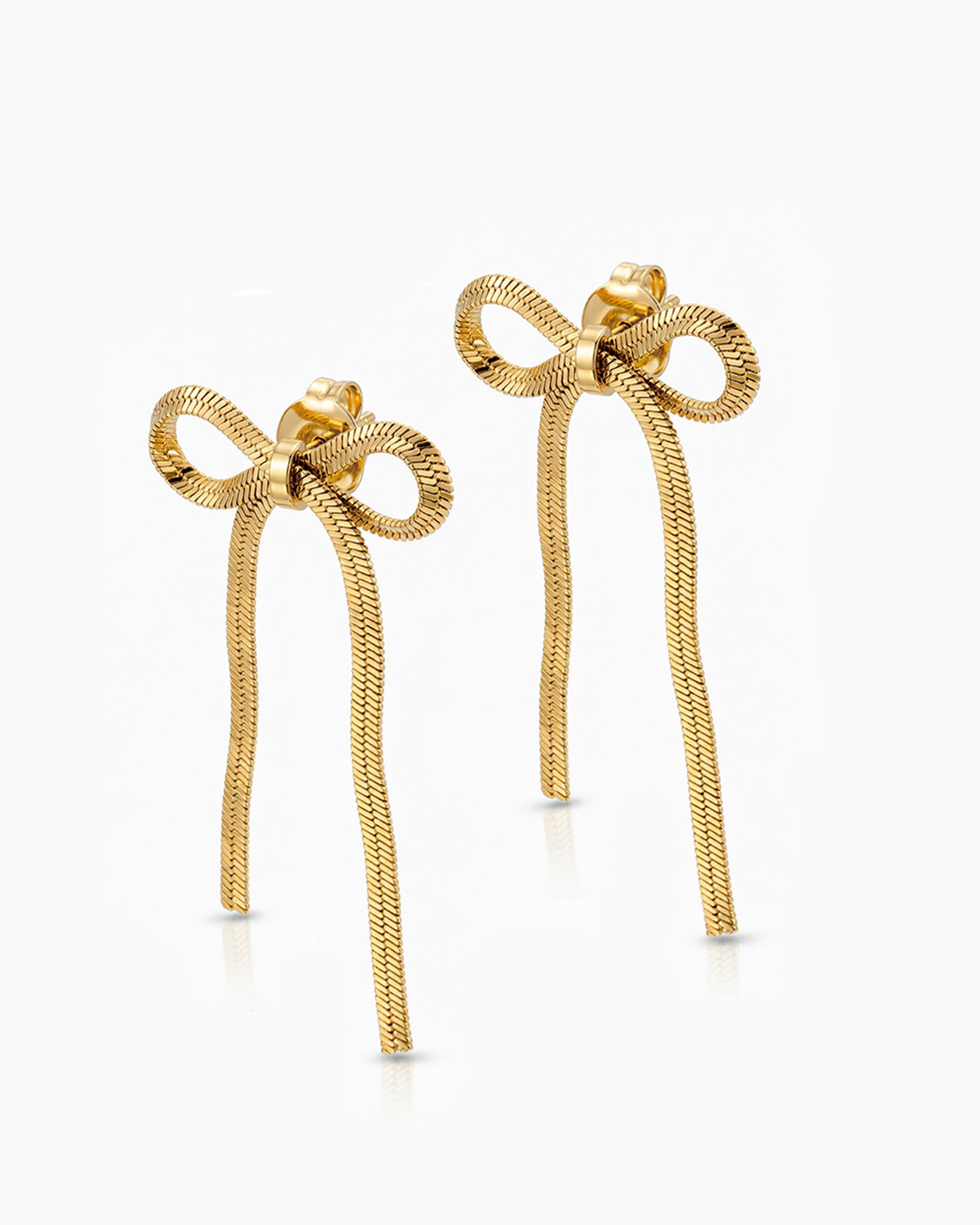 Bow Stud Earrings With Herringbone Chain