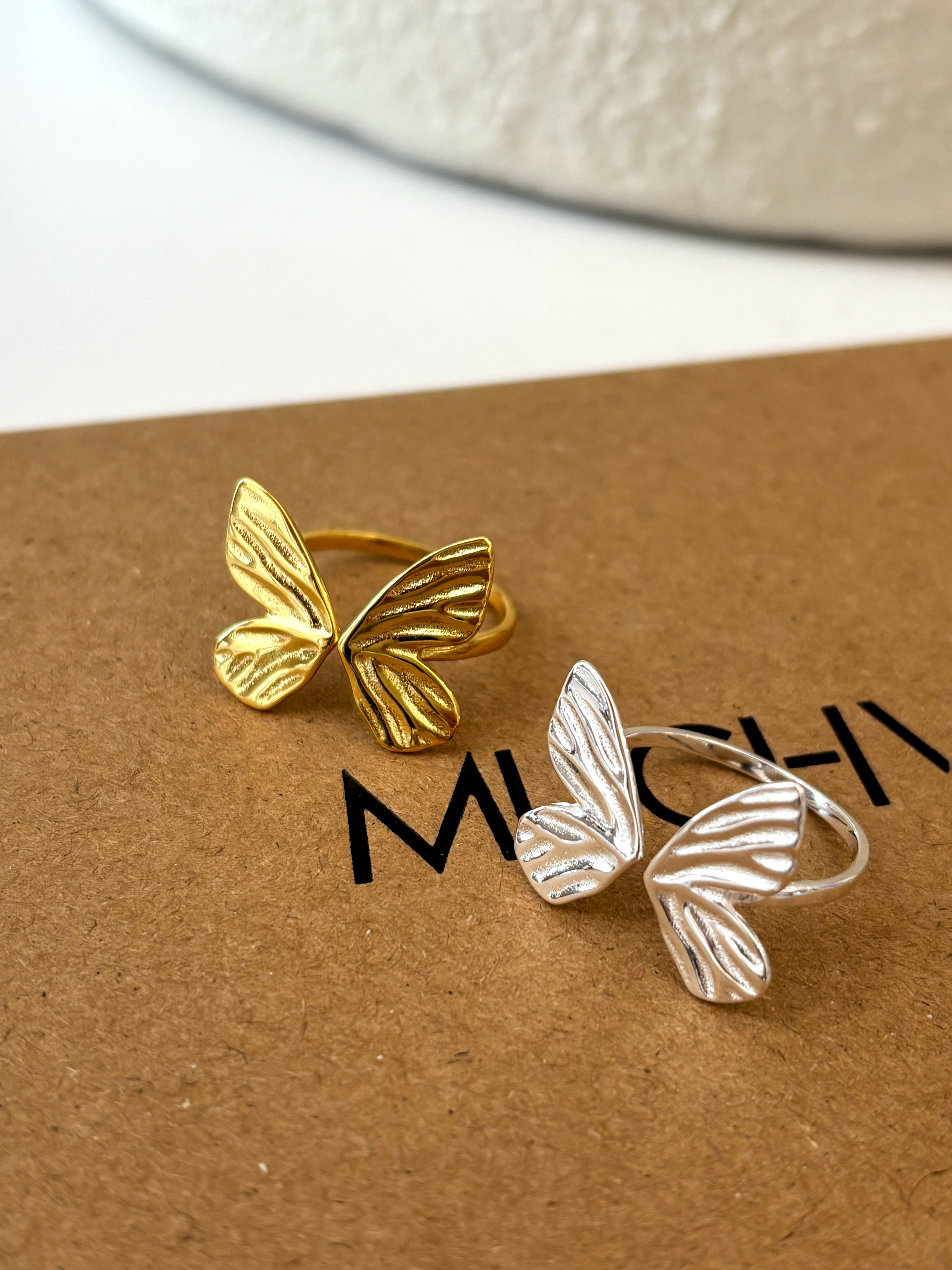 Textured Butterfly Ring - Adjustable
