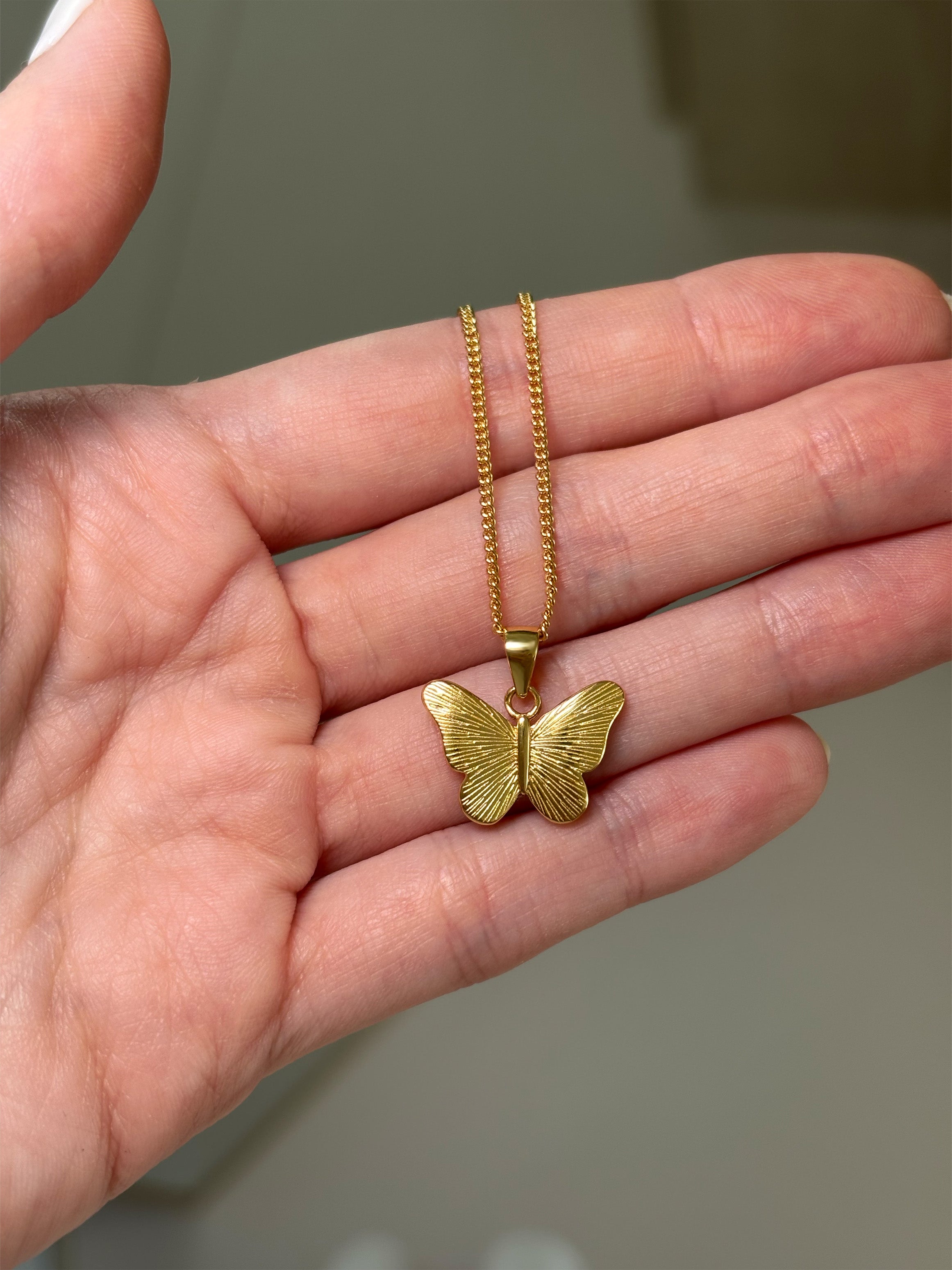 Textured Butterfly Pendant Necklace