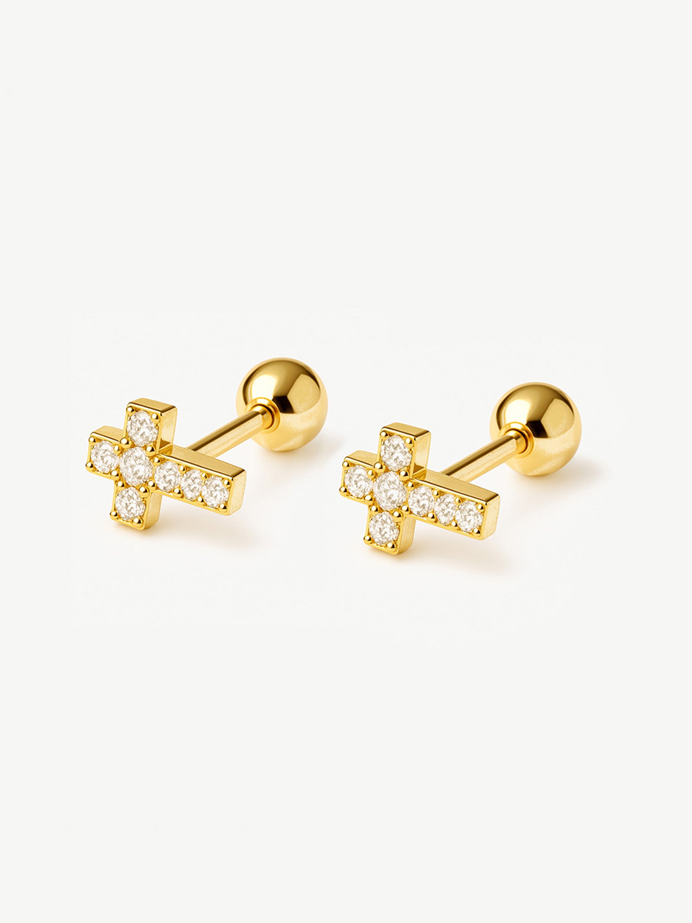 Tiny Pave Cross Screw Stud Earrings