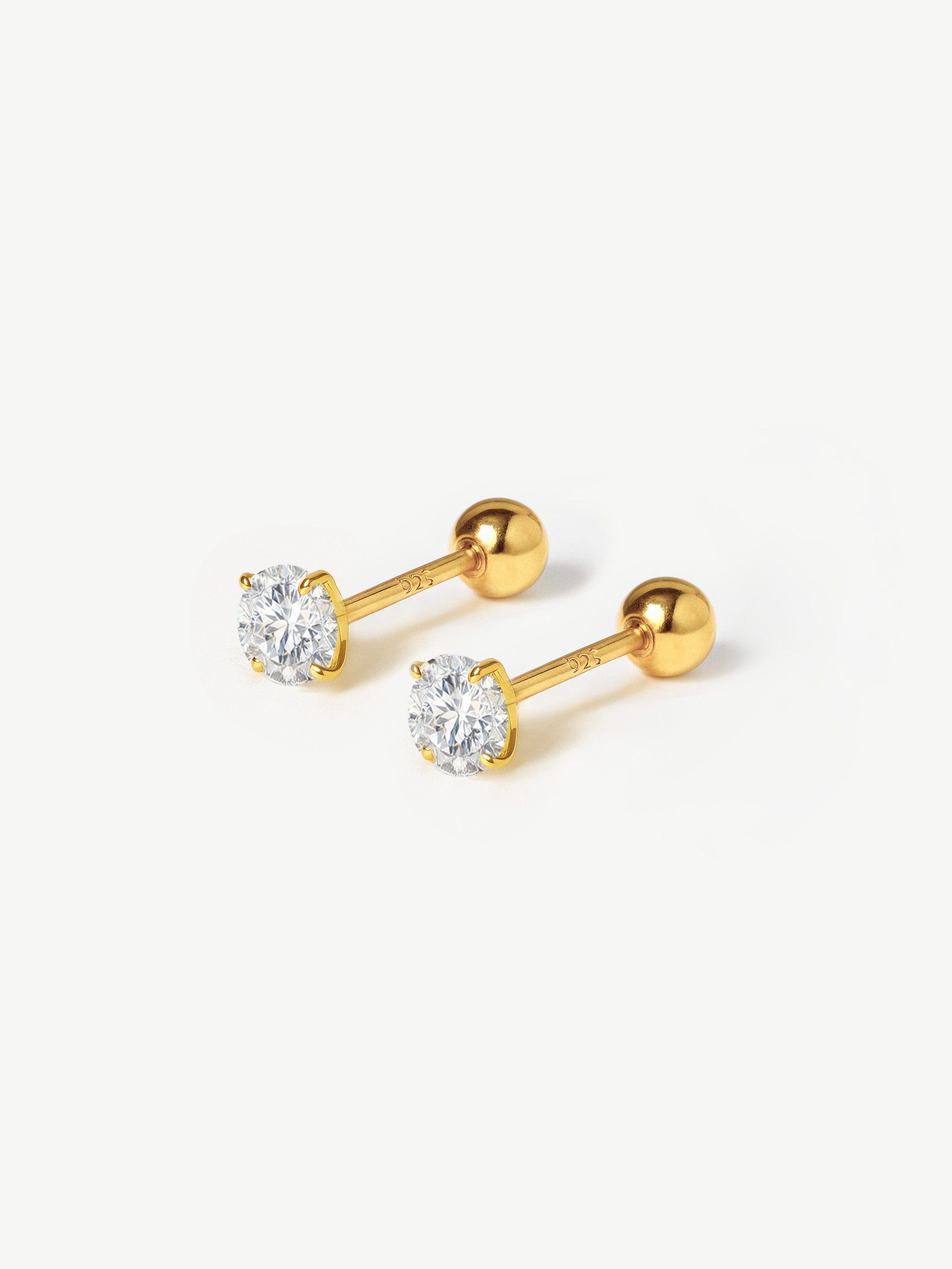 3, 4 or 5mm Solitaire Round Stone Earrings - Screw Back