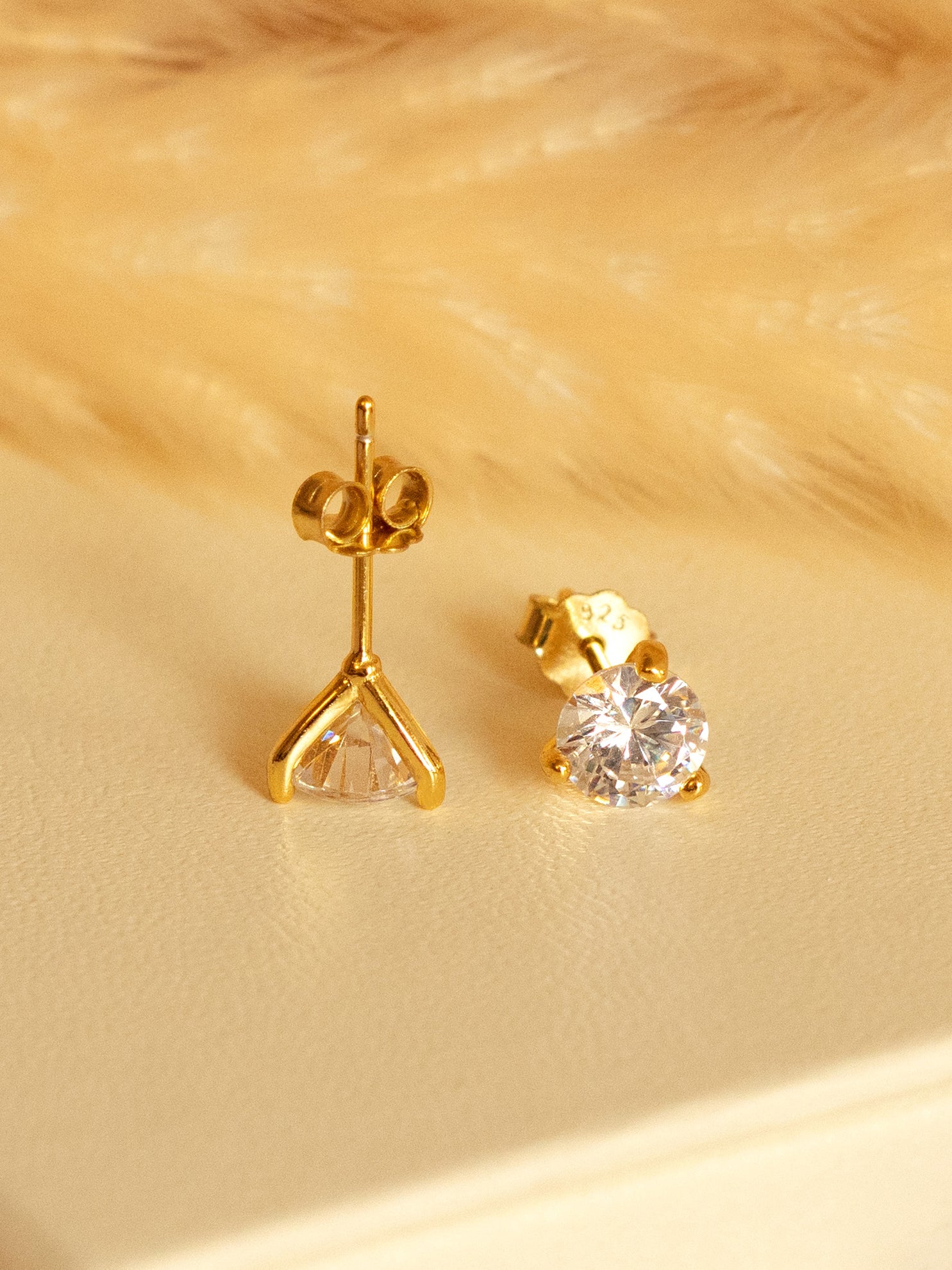 Gold Round Stone Earrings - Diamond Simulant