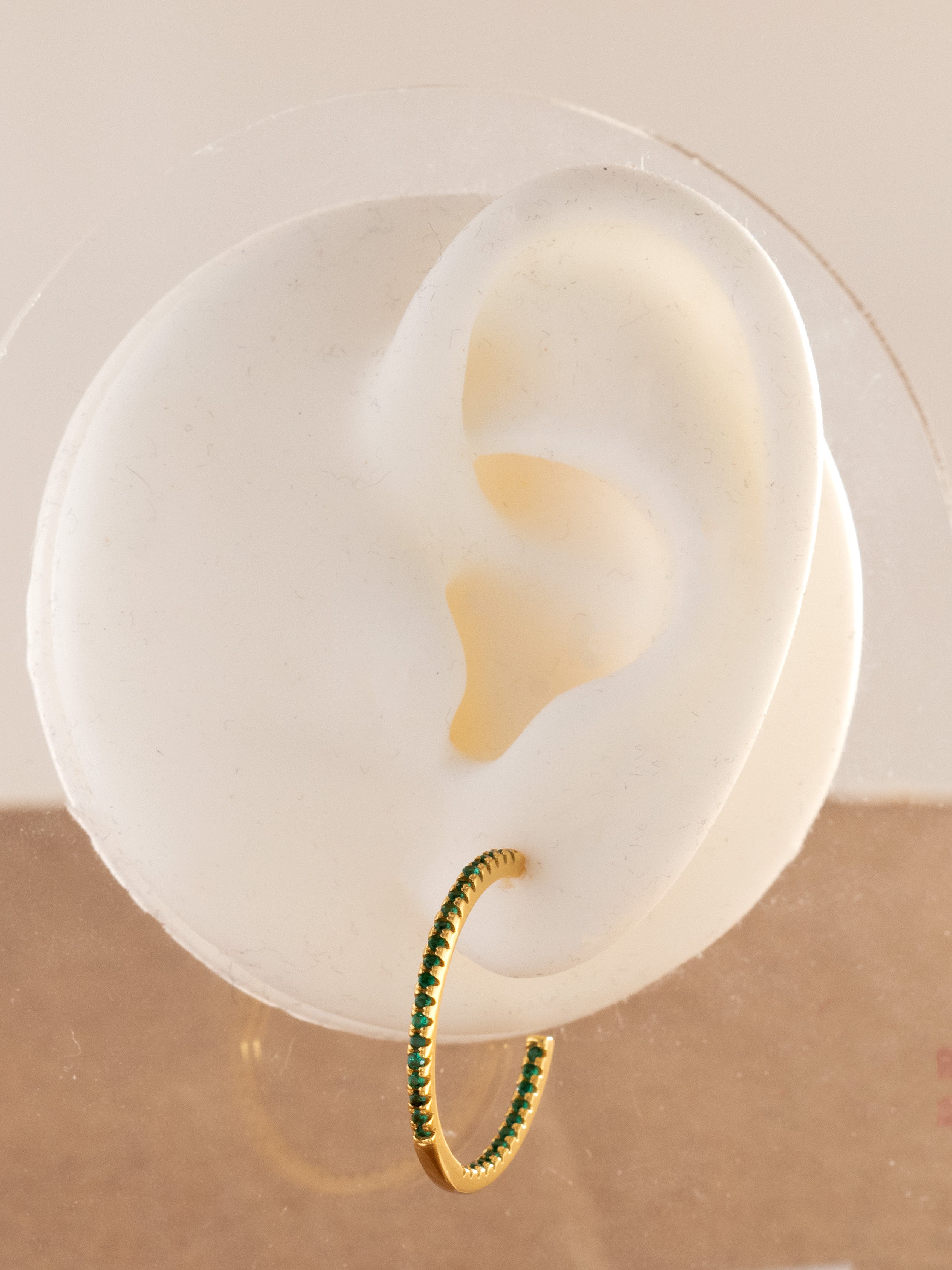 Thin Hoop Earrings With Emerald Green Stones