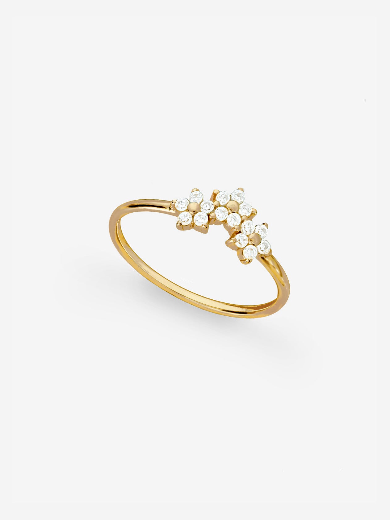 Cluster Flower Ring With Three Dainty Flowers