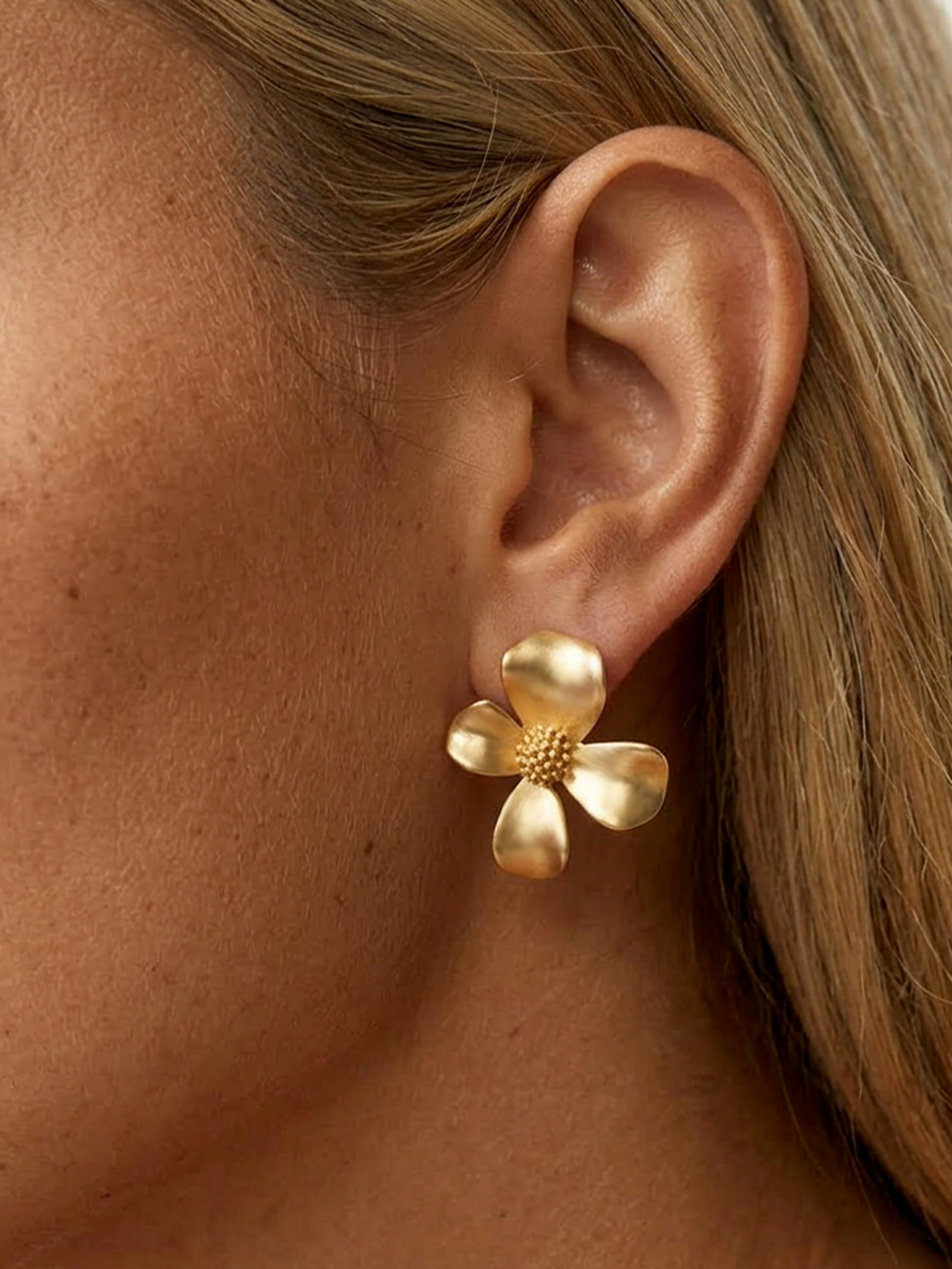 Large Gardenia Flower Stud Earrings