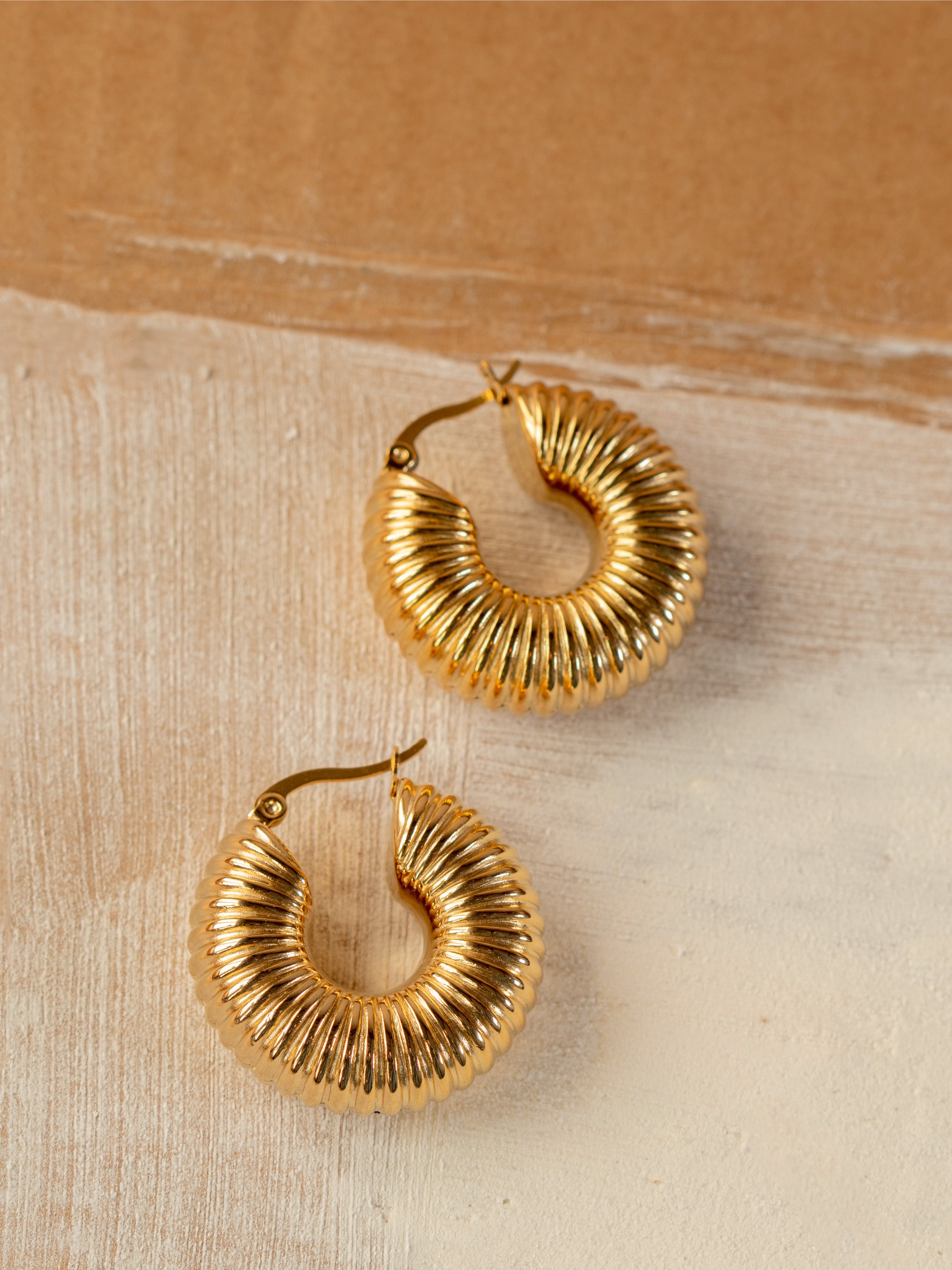 Gold Textured Creole Hoop Earrings