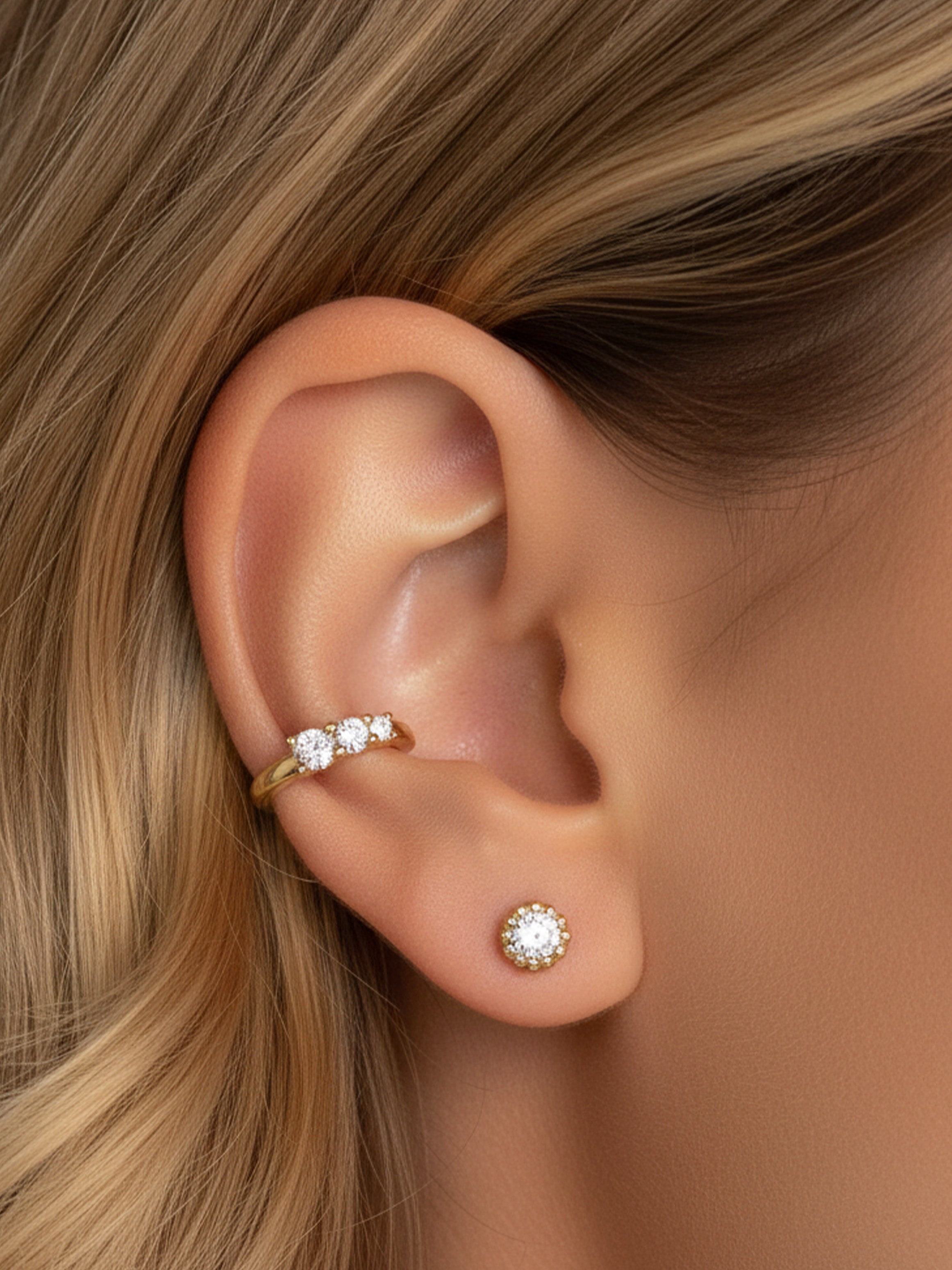 Ear Cuffs With Three Stones - Pair