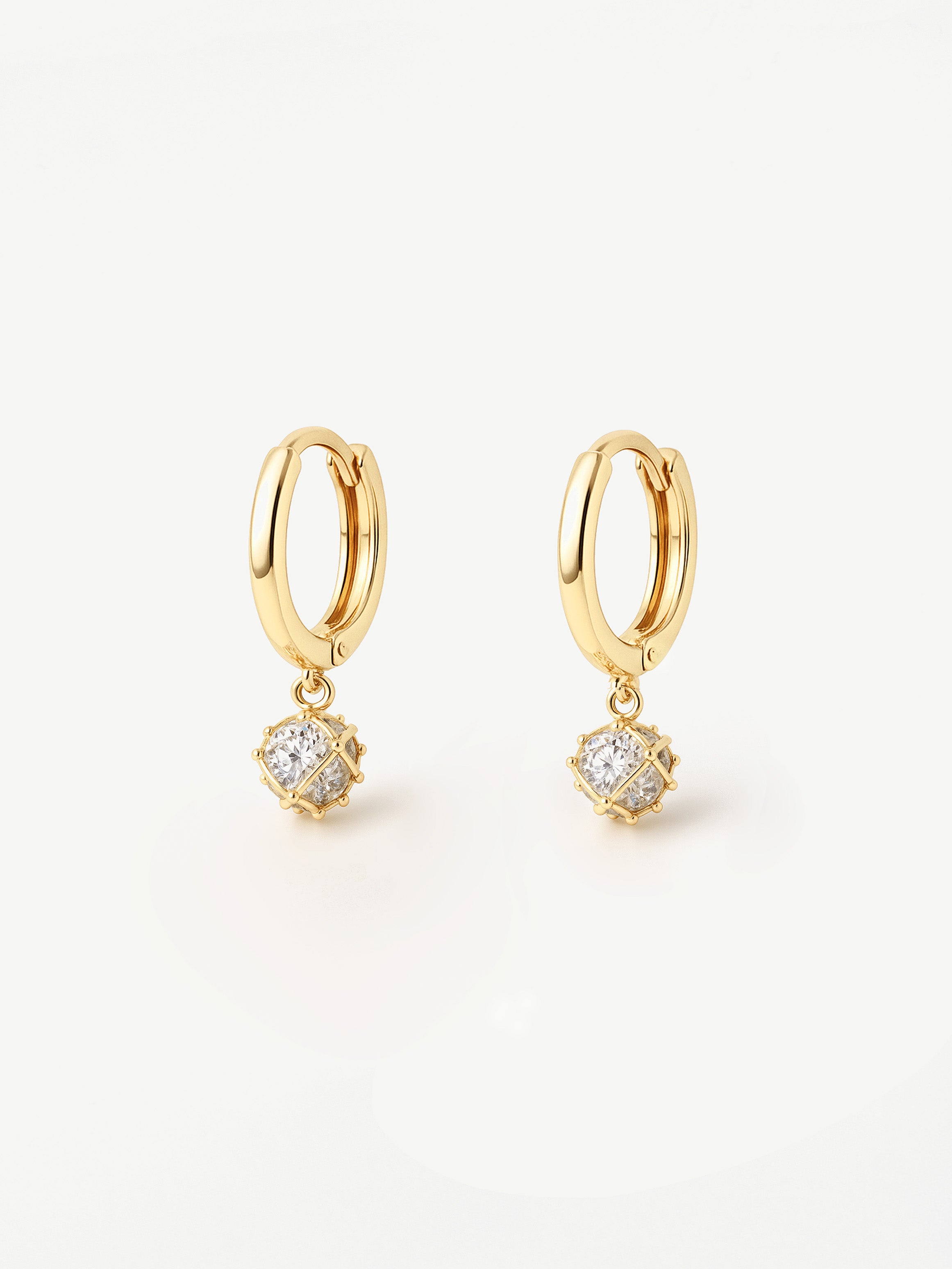 Dainty Huggie Hoop Earrings With Round Stone