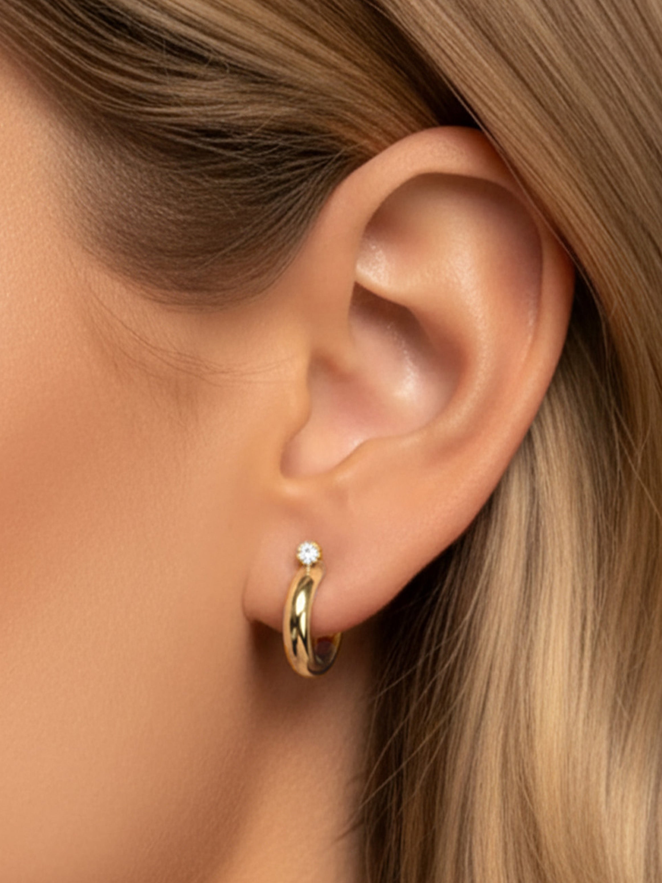 Huggie Hoop Stud Earrings With Sparkling Stone