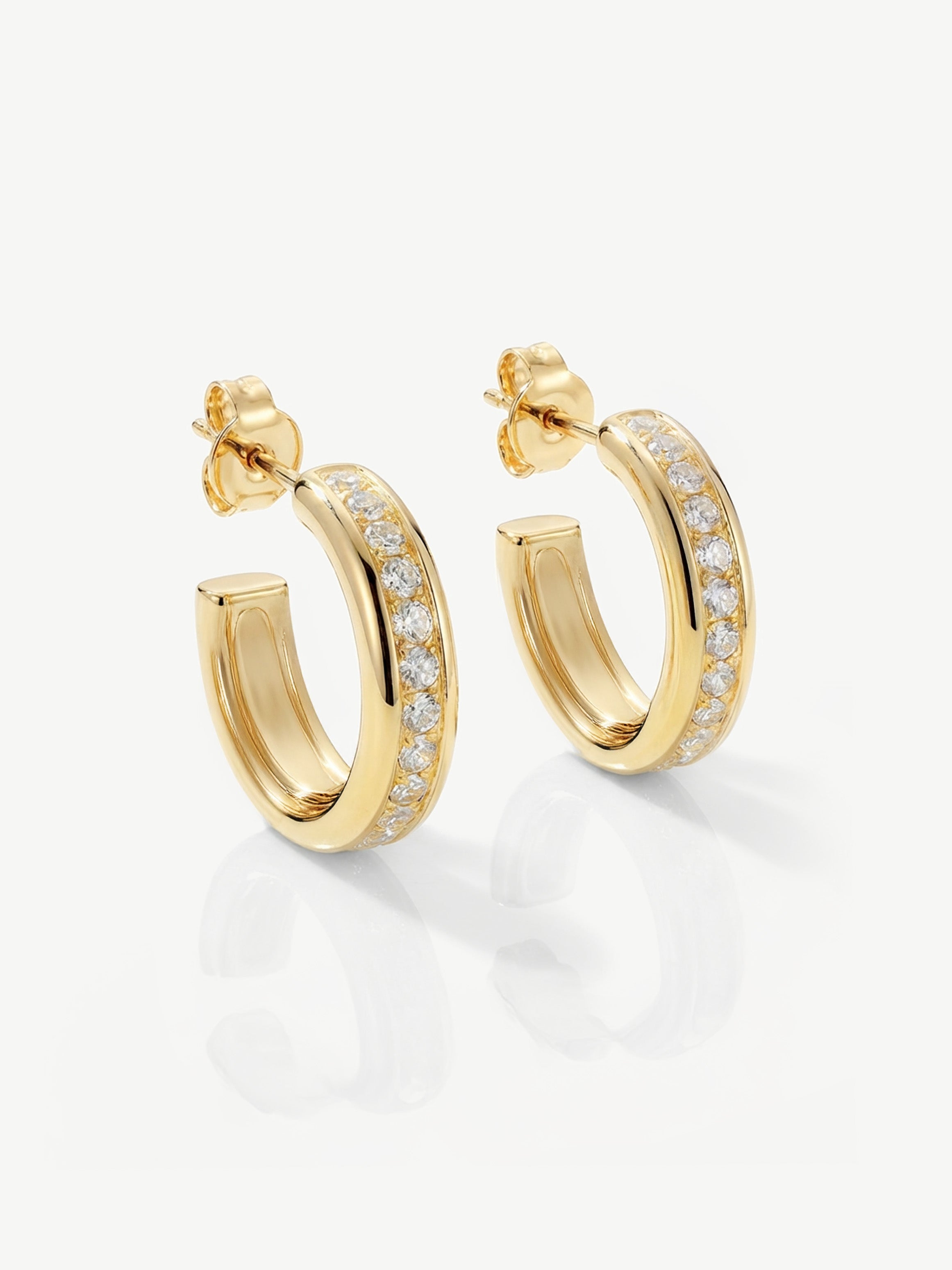 Thick Huggie Hoop Earrings With Tiny Stones