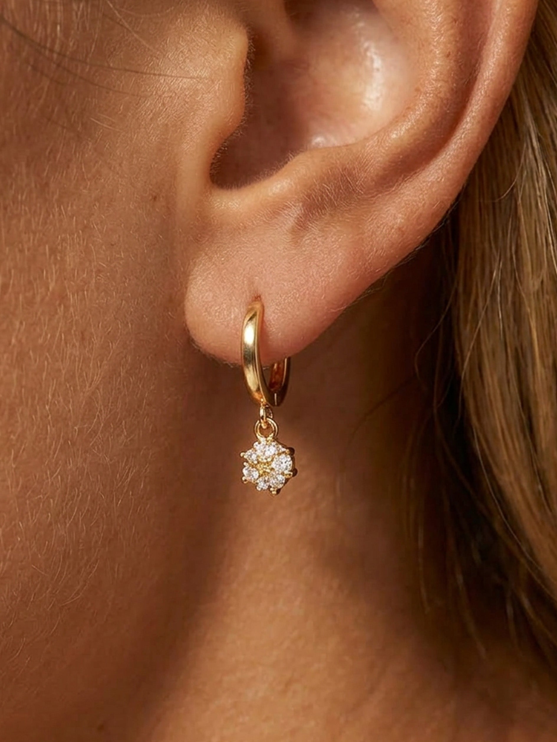 Dainty Huggie Hoop Earrings With Round Stone