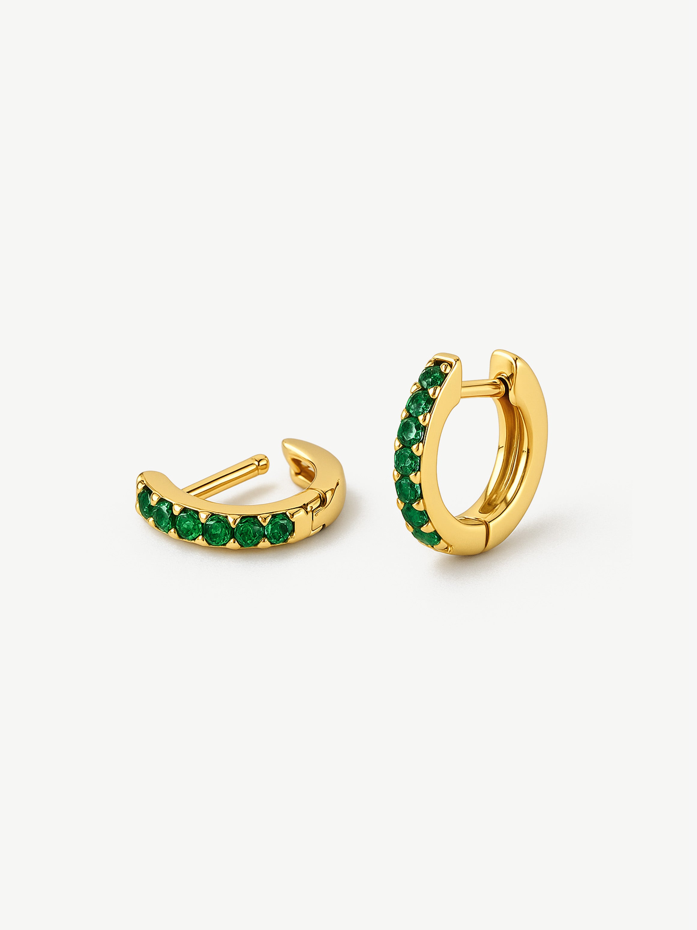 Gold Tiny Hoop Earrings With Green Stones For Helix, Upper Lobe, Tragus