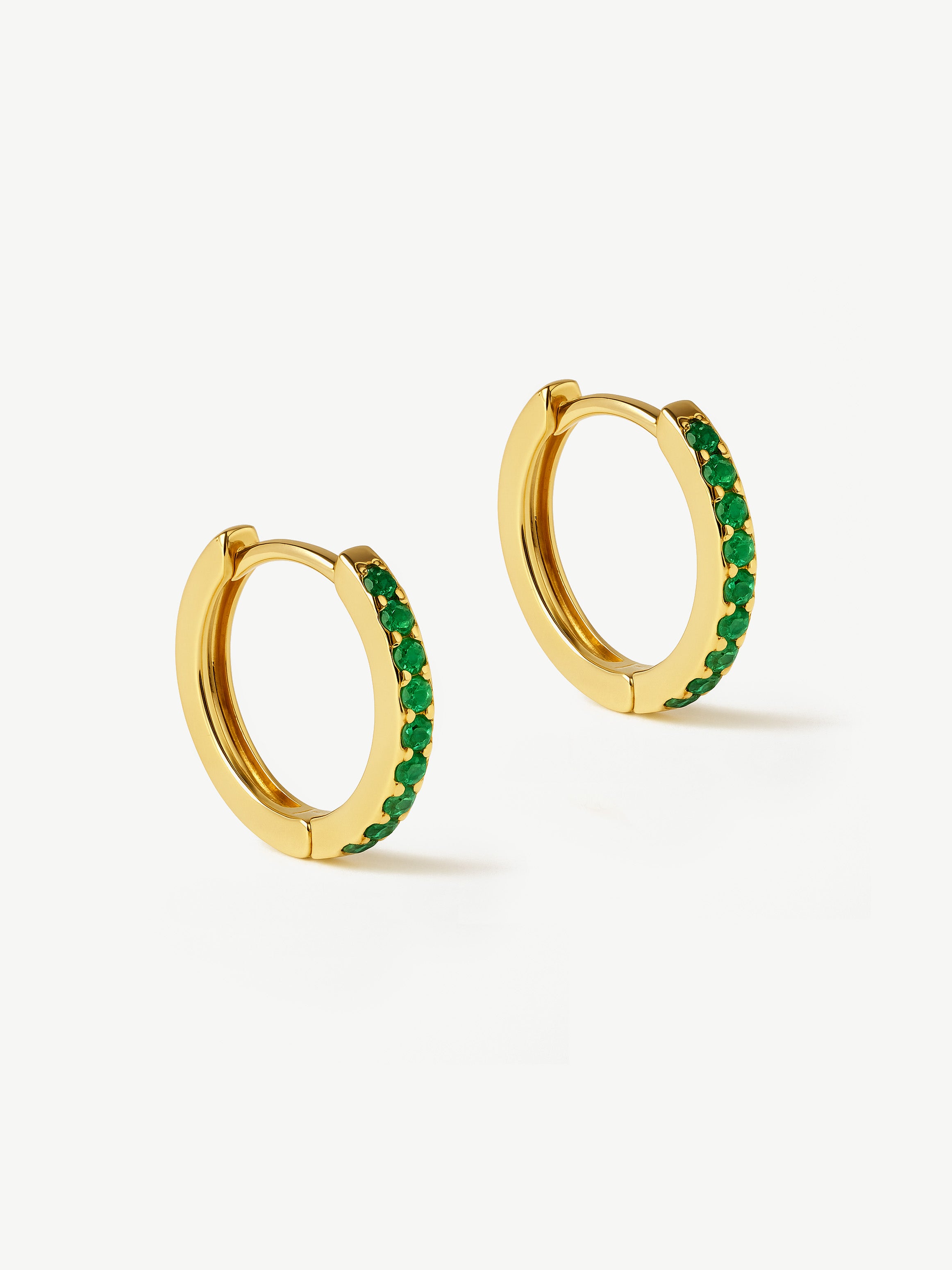 Small Hoop Earrings With Emerald Green Stones