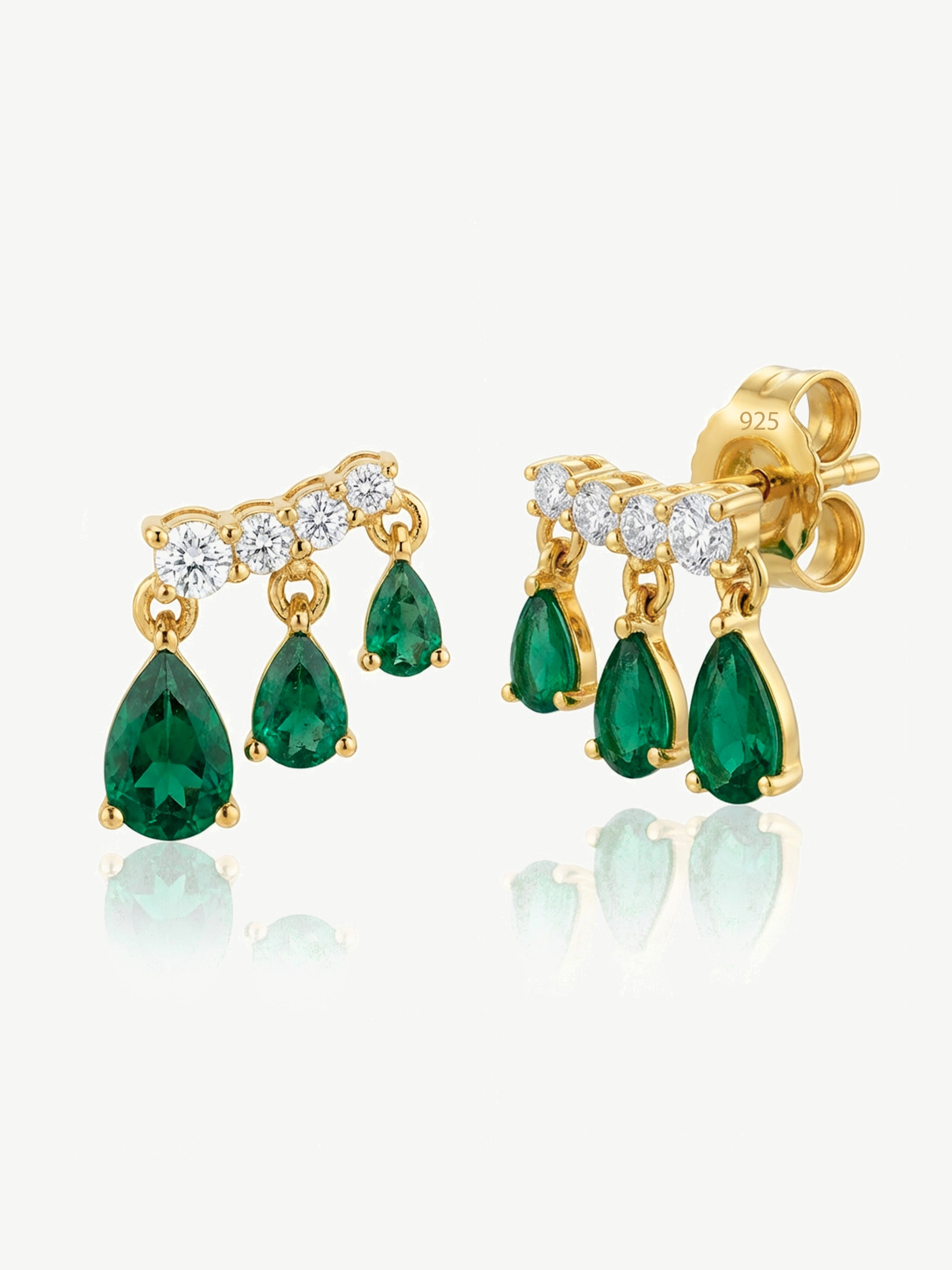 Dangle Stud Earrings With Emerald Green Stones