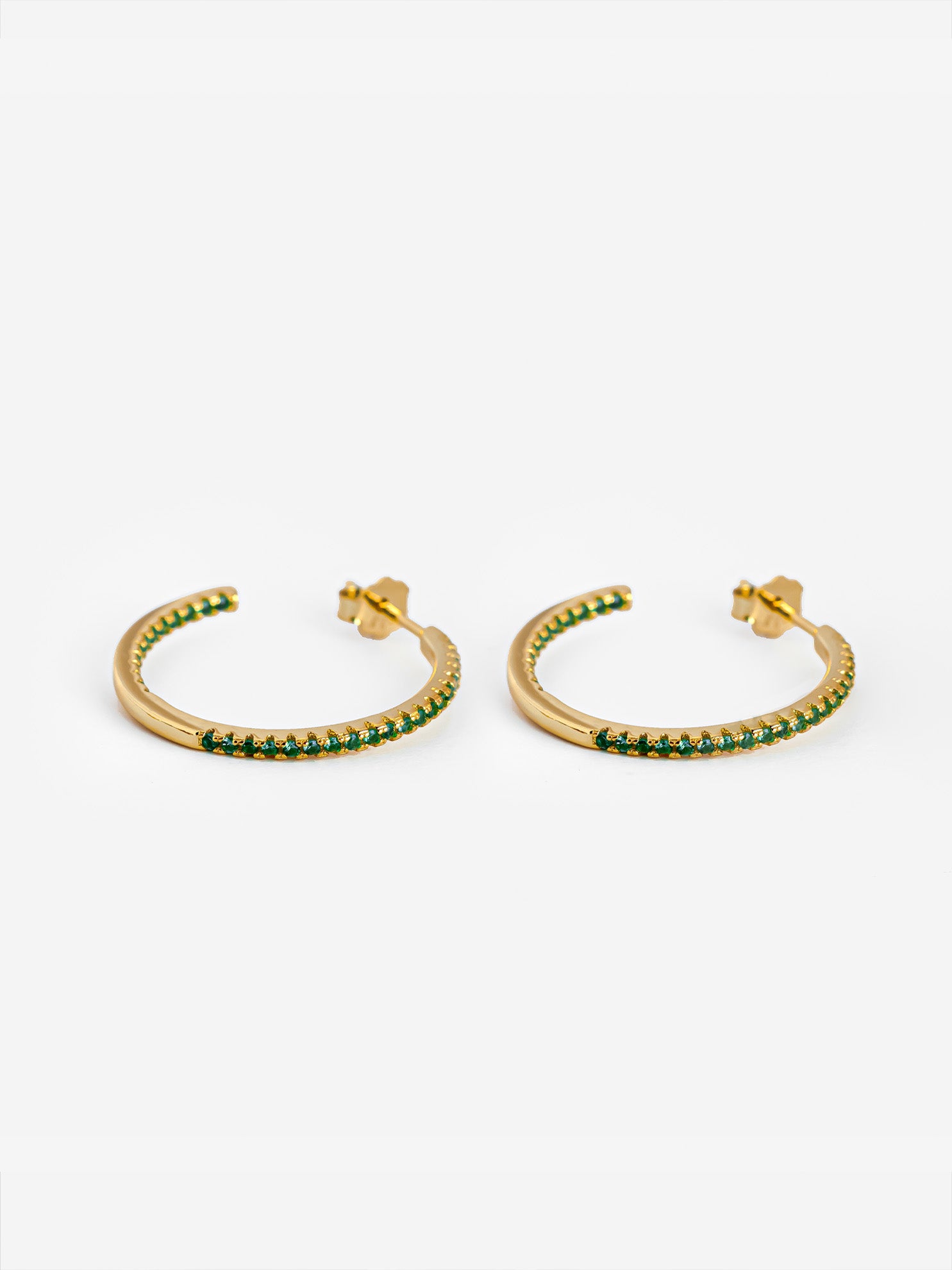 Thin Hoop Earrings With Emerald Green Stones