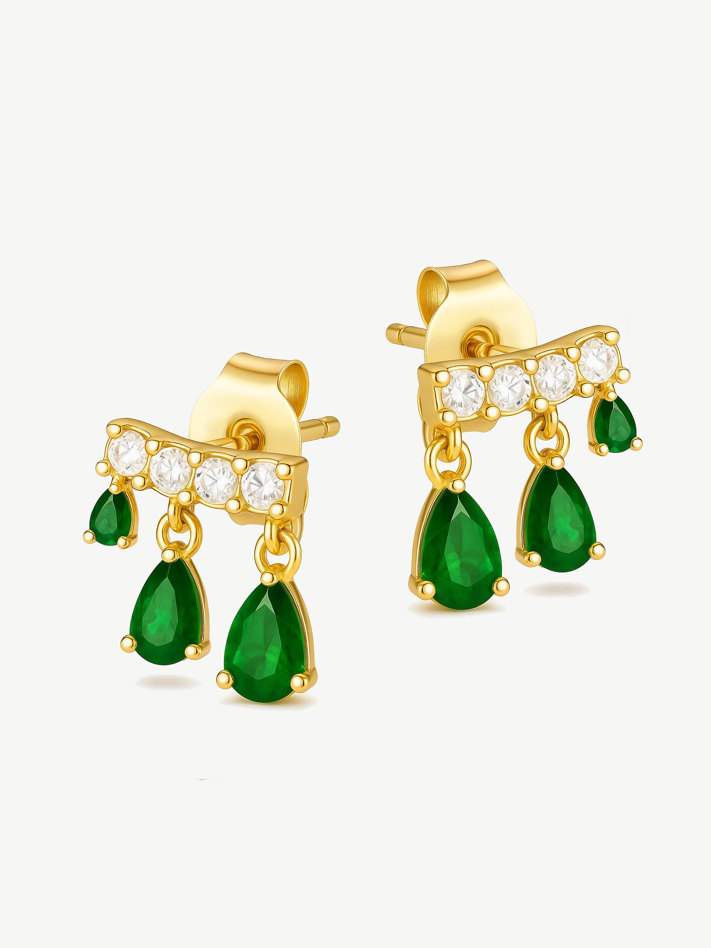 Dangle Stud Earrings With Emerald Green Stones