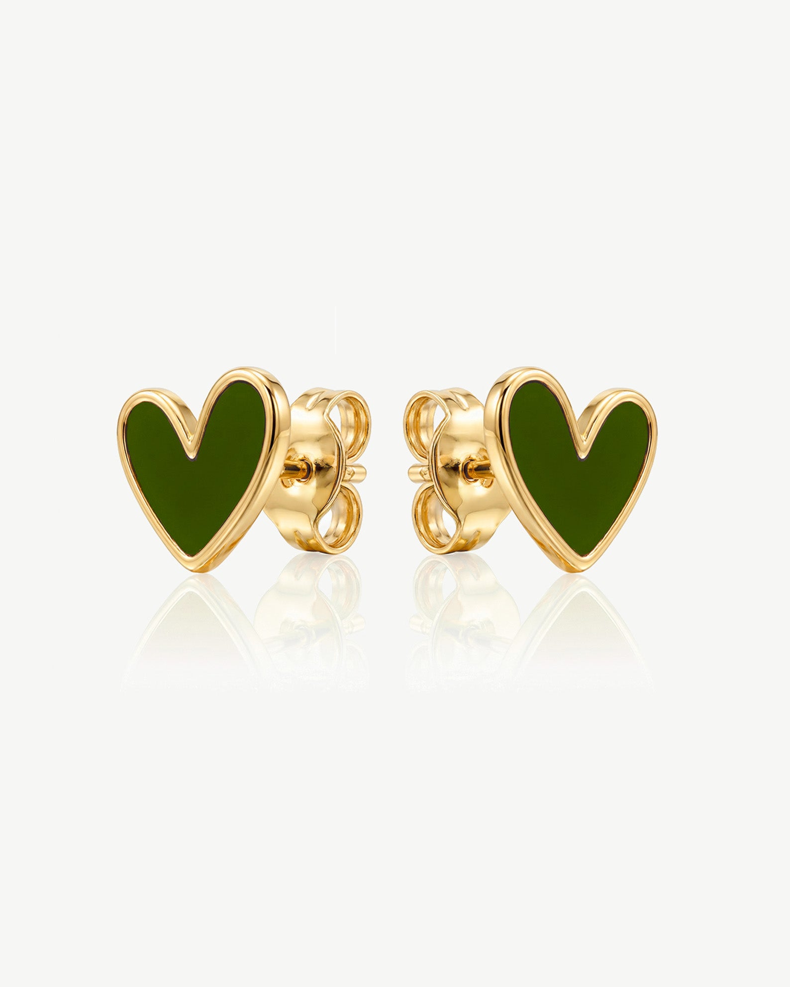 Emerald Green Enamel Heart Stud Earrings