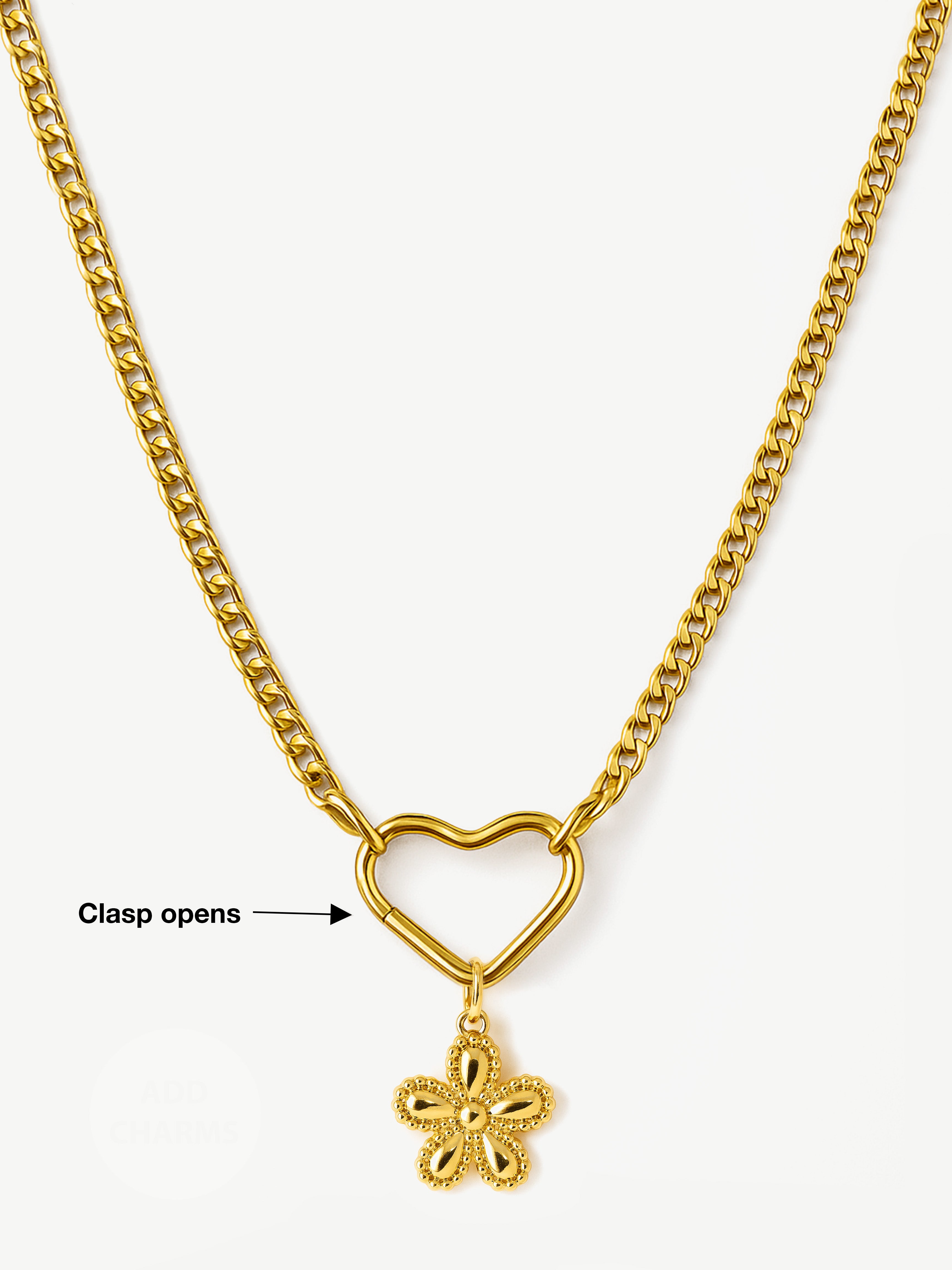 Dainty Curb Chain Necklace For Charms (Heart Clasp)